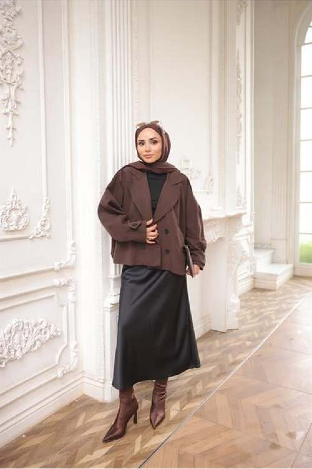 Kruvaze Ceket Yaka Cepli Kısa Trençkot 