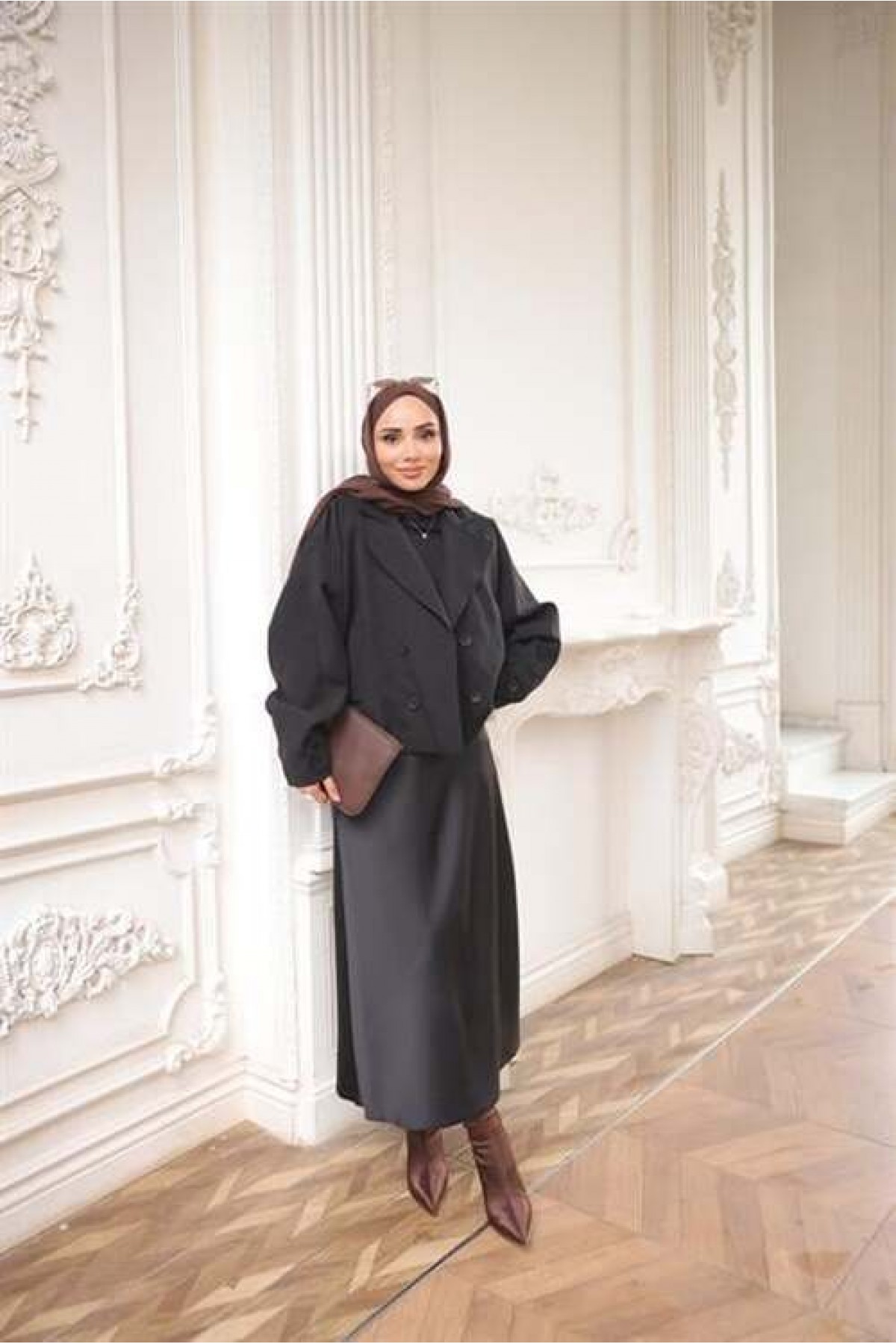 Kruvaze Ceket Yaka Cepli Kısa Trençkot 