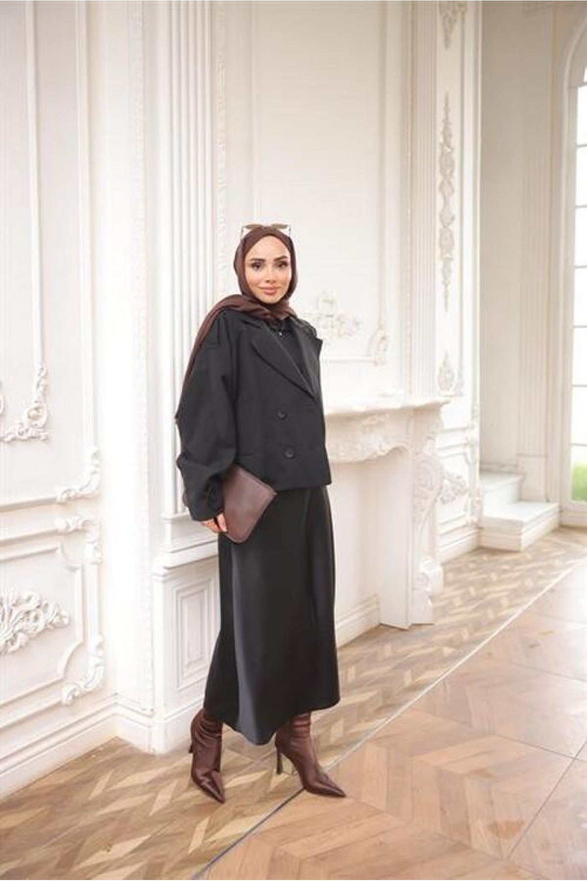 Kruvaze Ceket Yaka Cepli Kısa Trençkot 