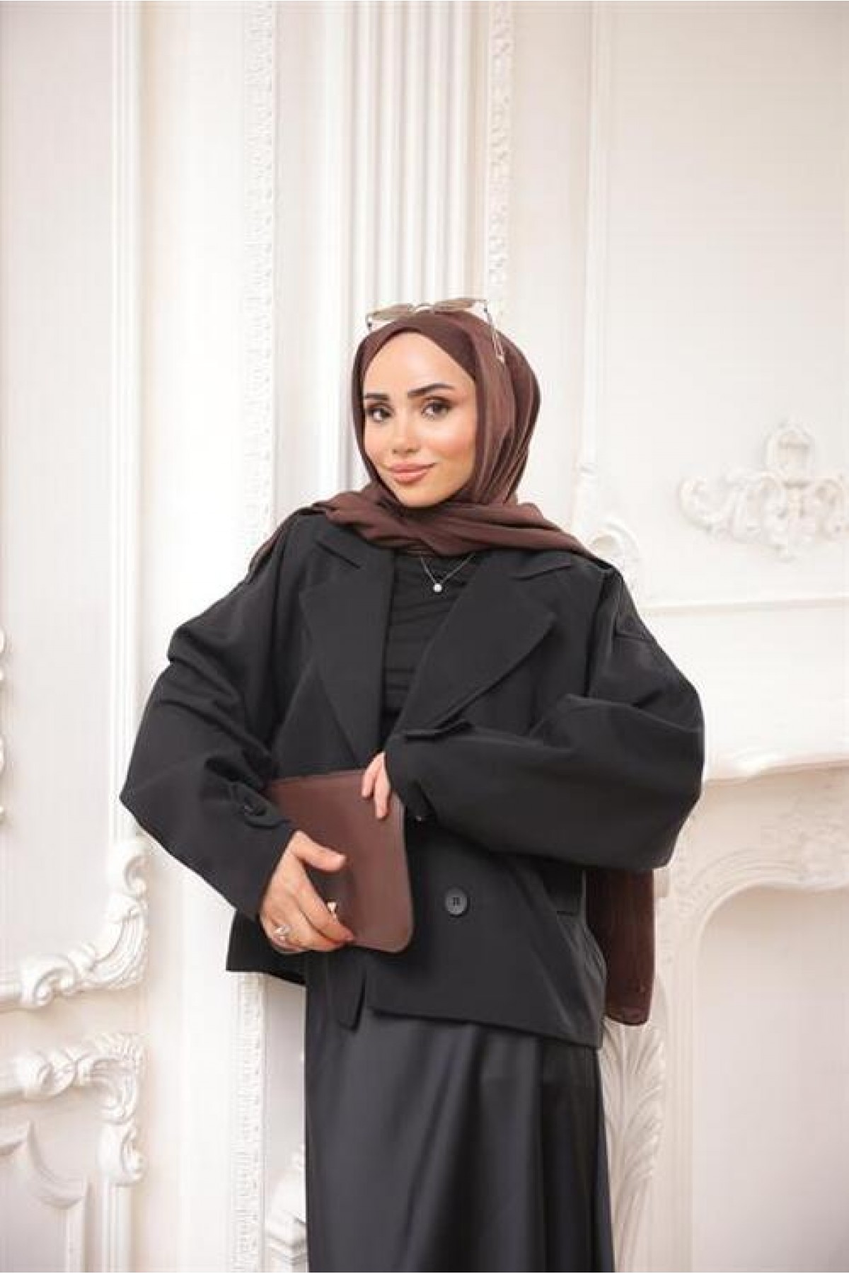 Kruvaze Ceket Yaka Cepli Kısa Trençkot 