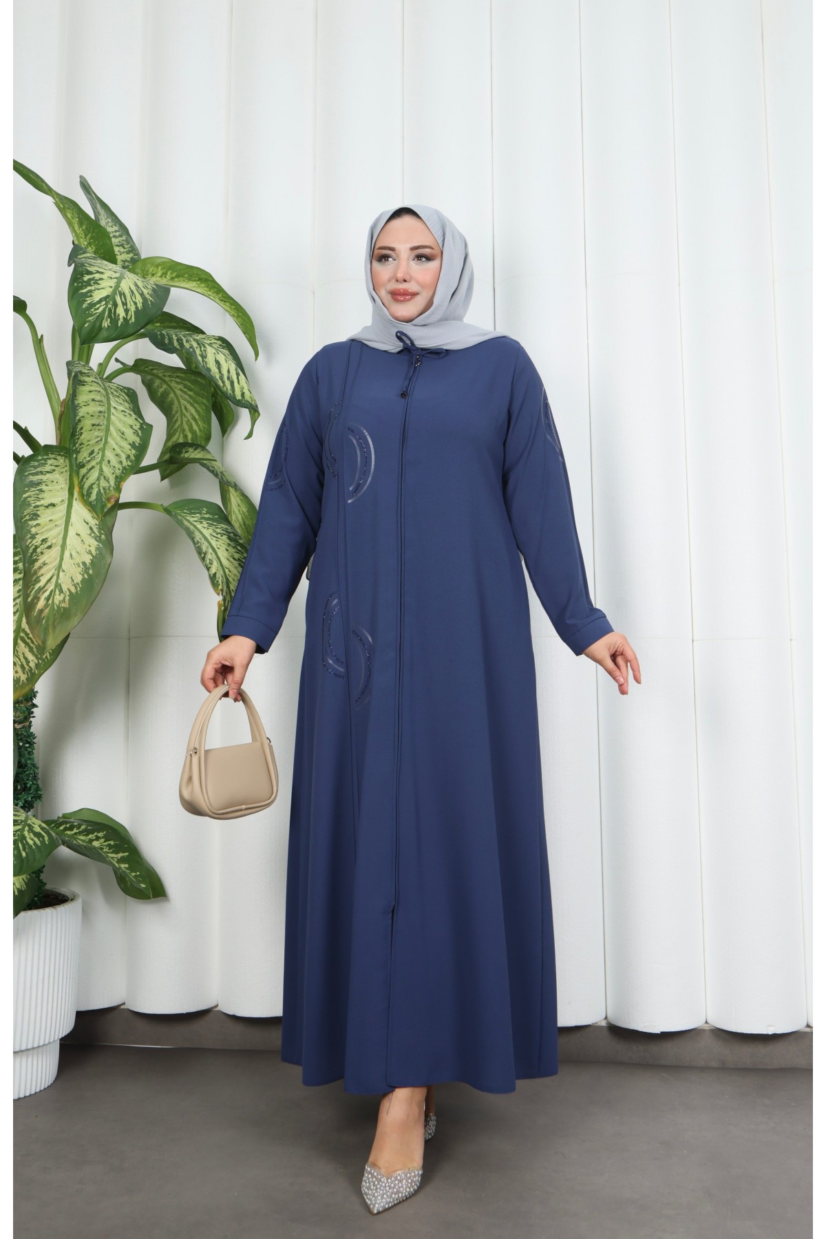 عباية كاكي مزينة بشراشيب متعددة الطبقات HNT7135