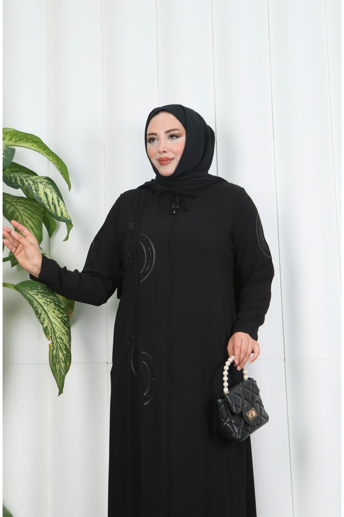 عباية كاكي مزينة بشراشيب متعددة الطبقات HNT7135