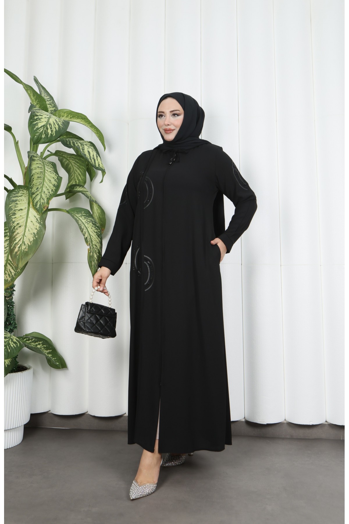 عباية كاكي مزينة بشراشيب متعددة الطبقات HNT7135