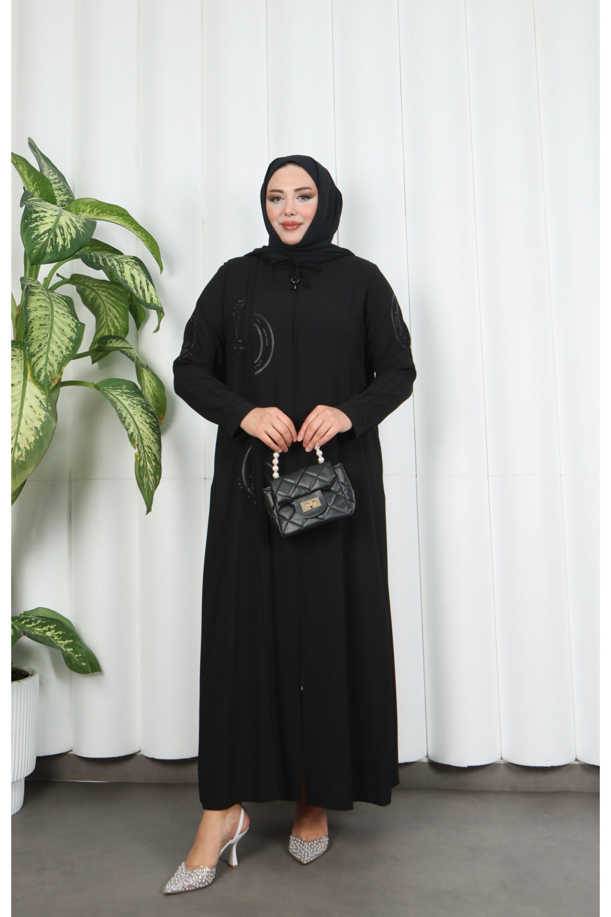 عباية كاكي مزينة بشراشيب متعددة الطبقات HNT7135