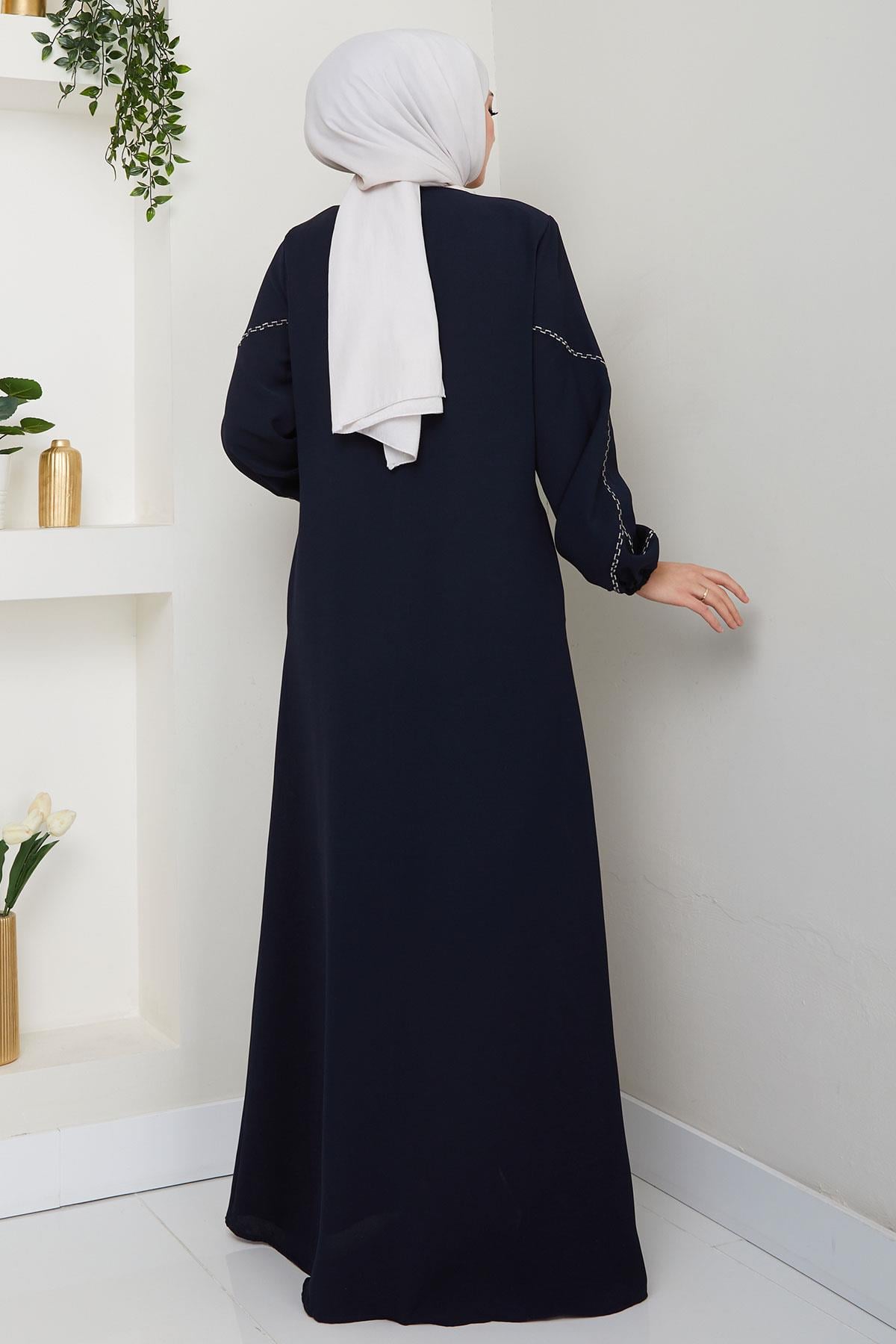 Kolları Nakışlı Ferace Lacivert HM2721
