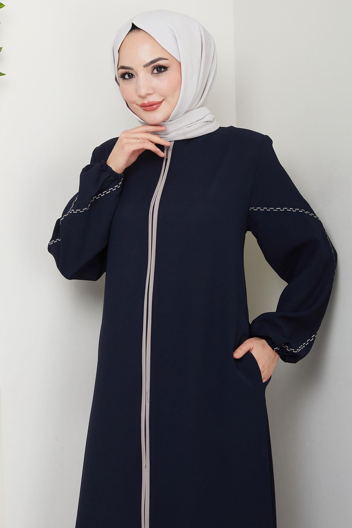 Kolları Nakışlı Ferace Lacivert HM2721