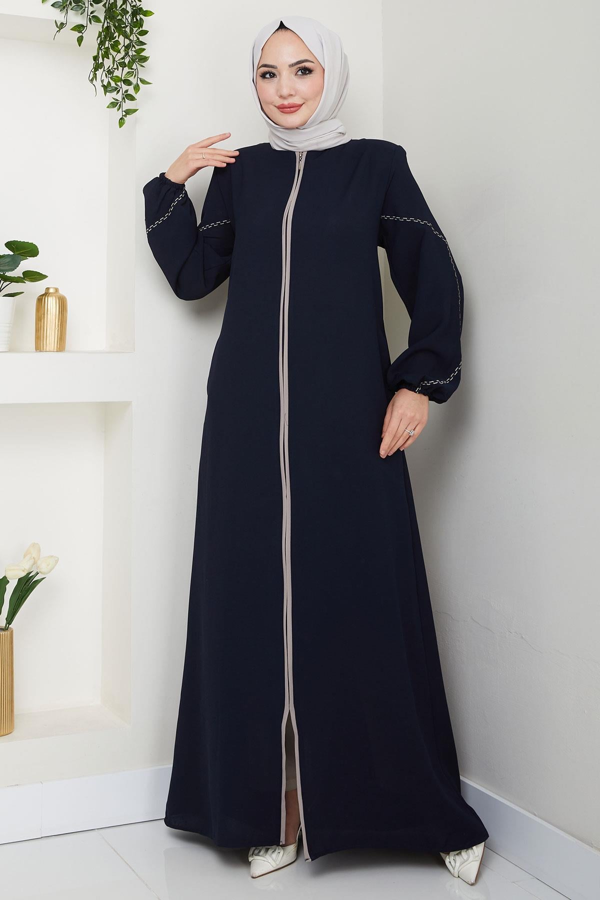 Kolları Nakışlı Ferace Lacivert HM2721