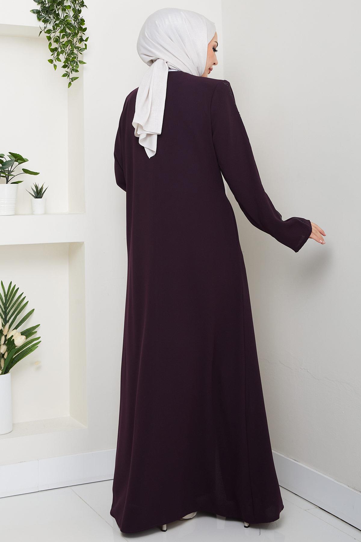 Zikzak Taşlı Ferace Mürdüm HM2848