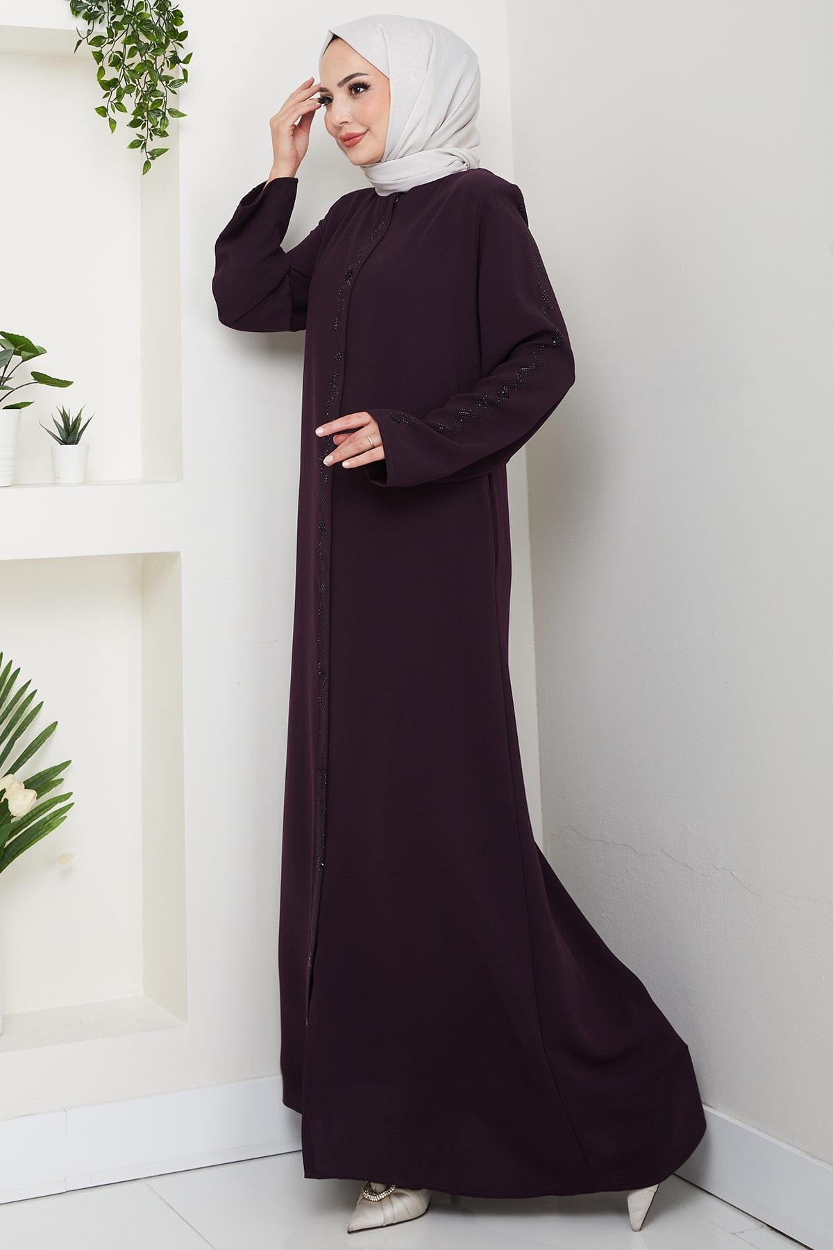Zikzak Taşlı Ferace Mürdüm HM2848