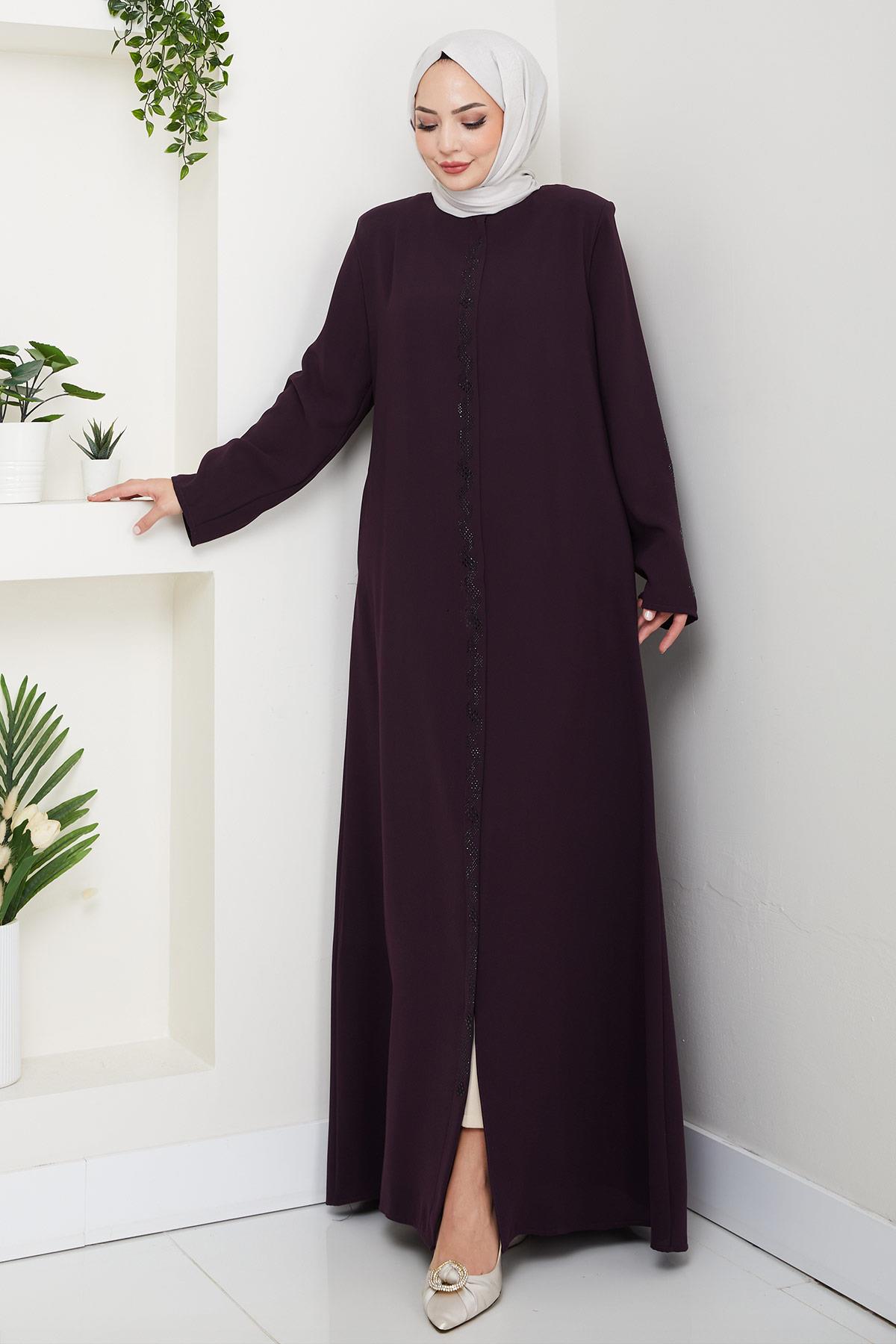 Zikzak Taşlı Ferace Mürdüm HM2848