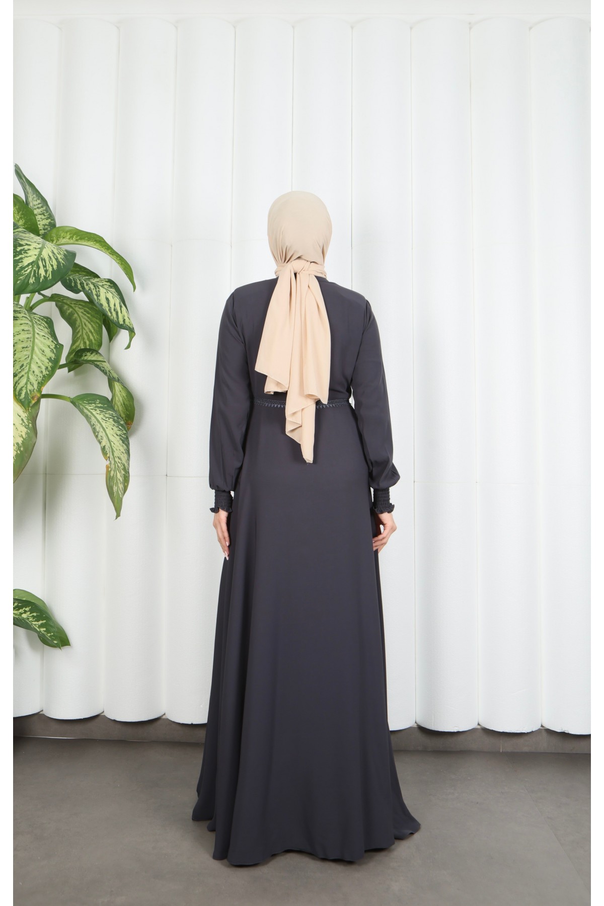 Beli Dantelli Mevlana Ferace Gri HNT7011