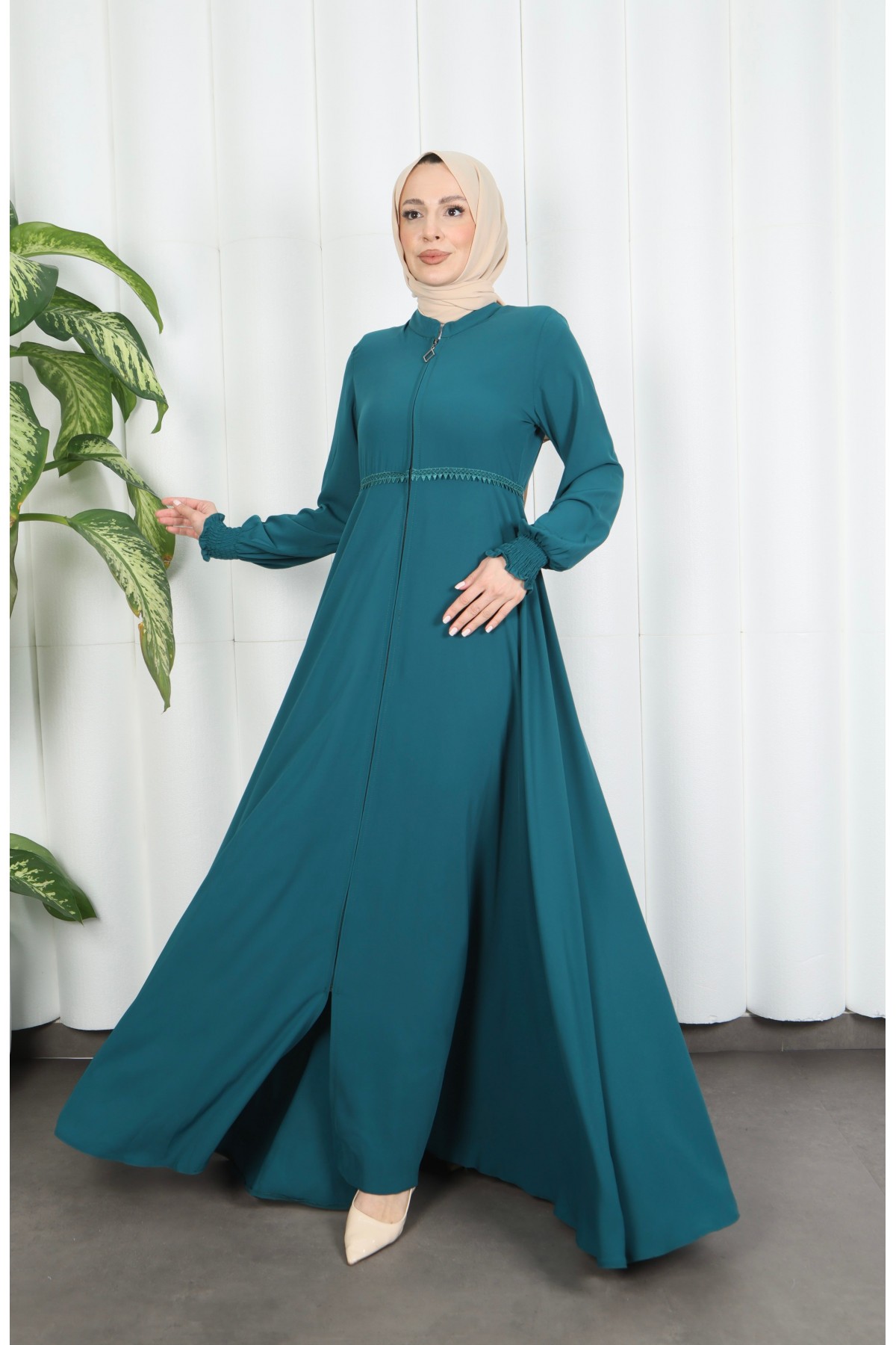 Beli Dantelli Mevlana Ferace Mint Yeşili HNT7011