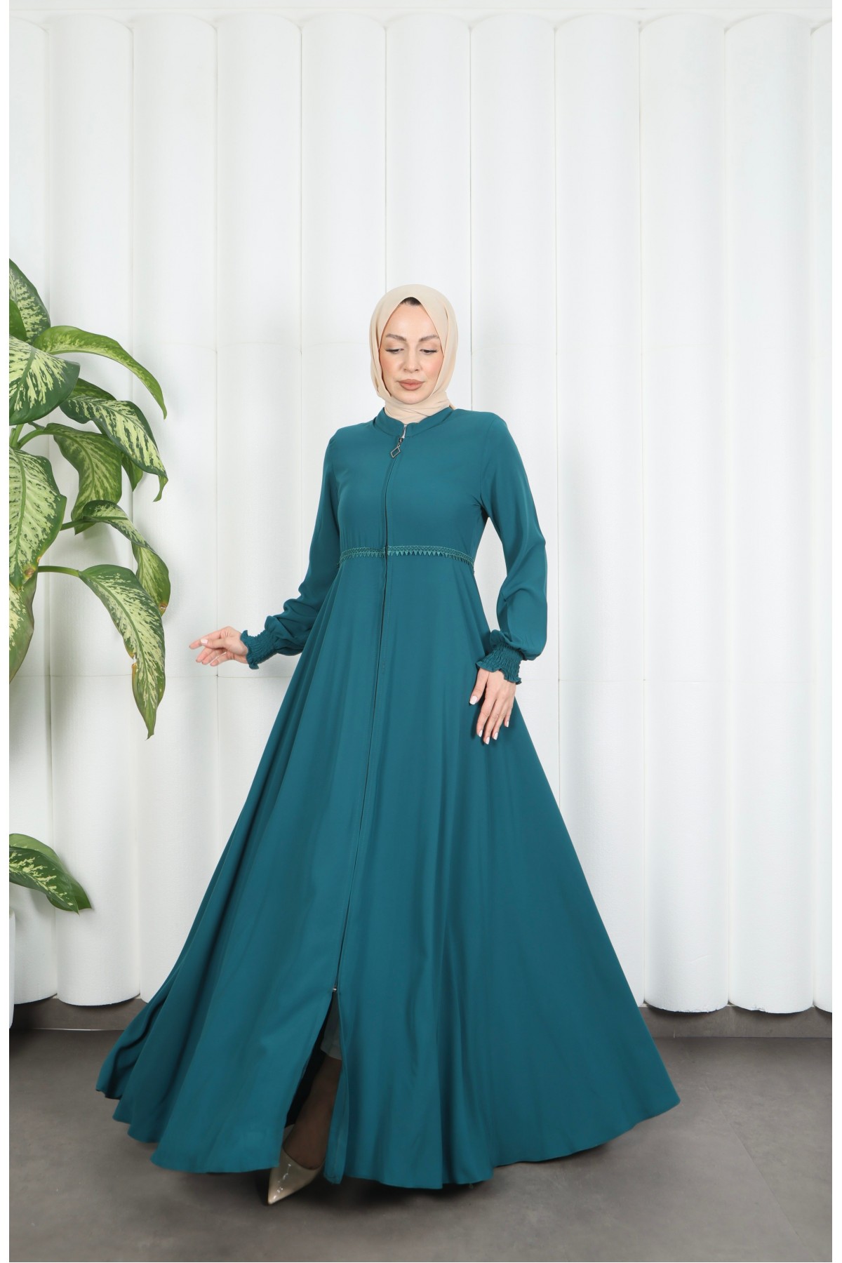 Beli Dantelli Mevlana Ferace Mint Yeşili HNT7011