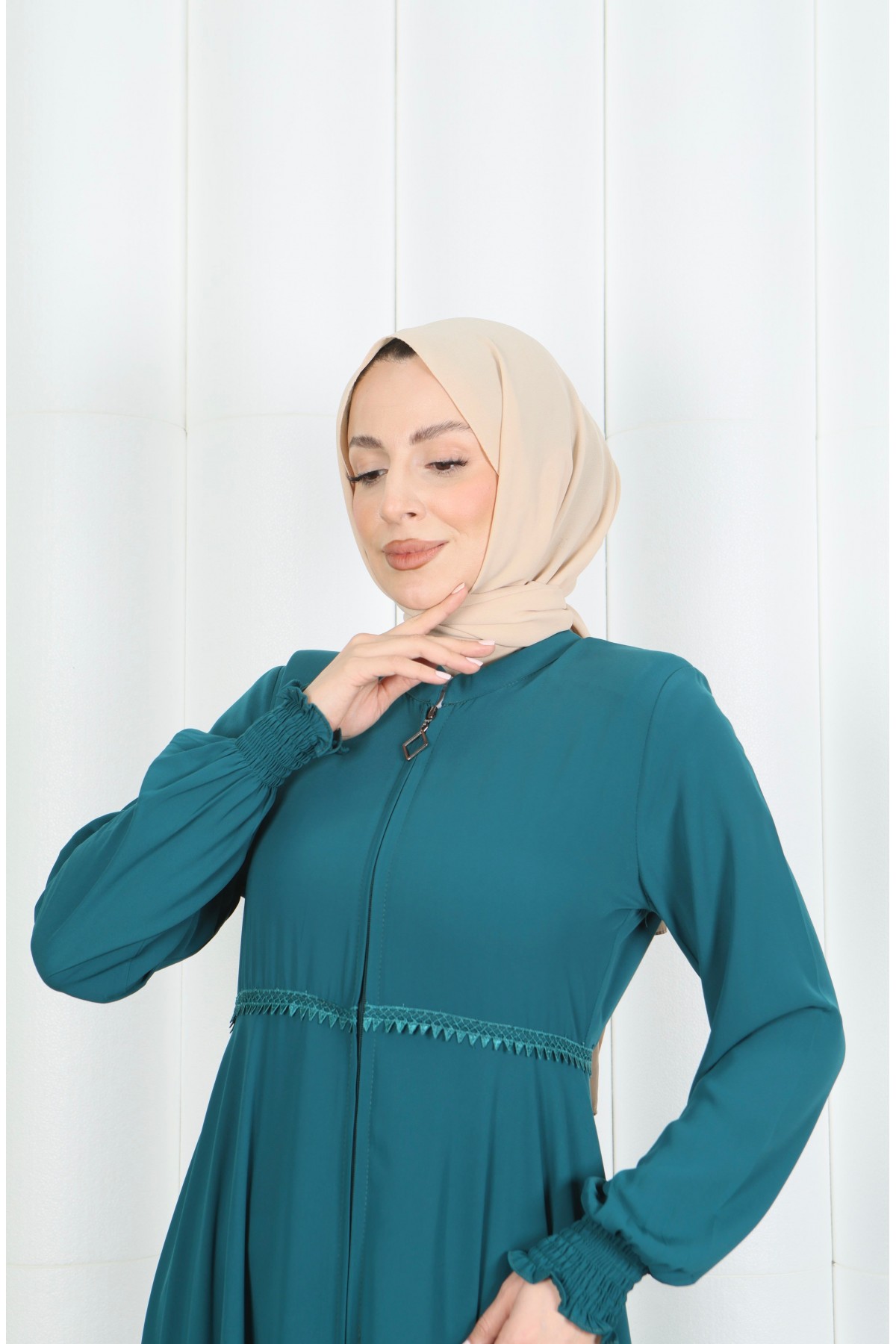 Beli Dantelli Mevlana Ferace Mint Yeşili HNT7011
