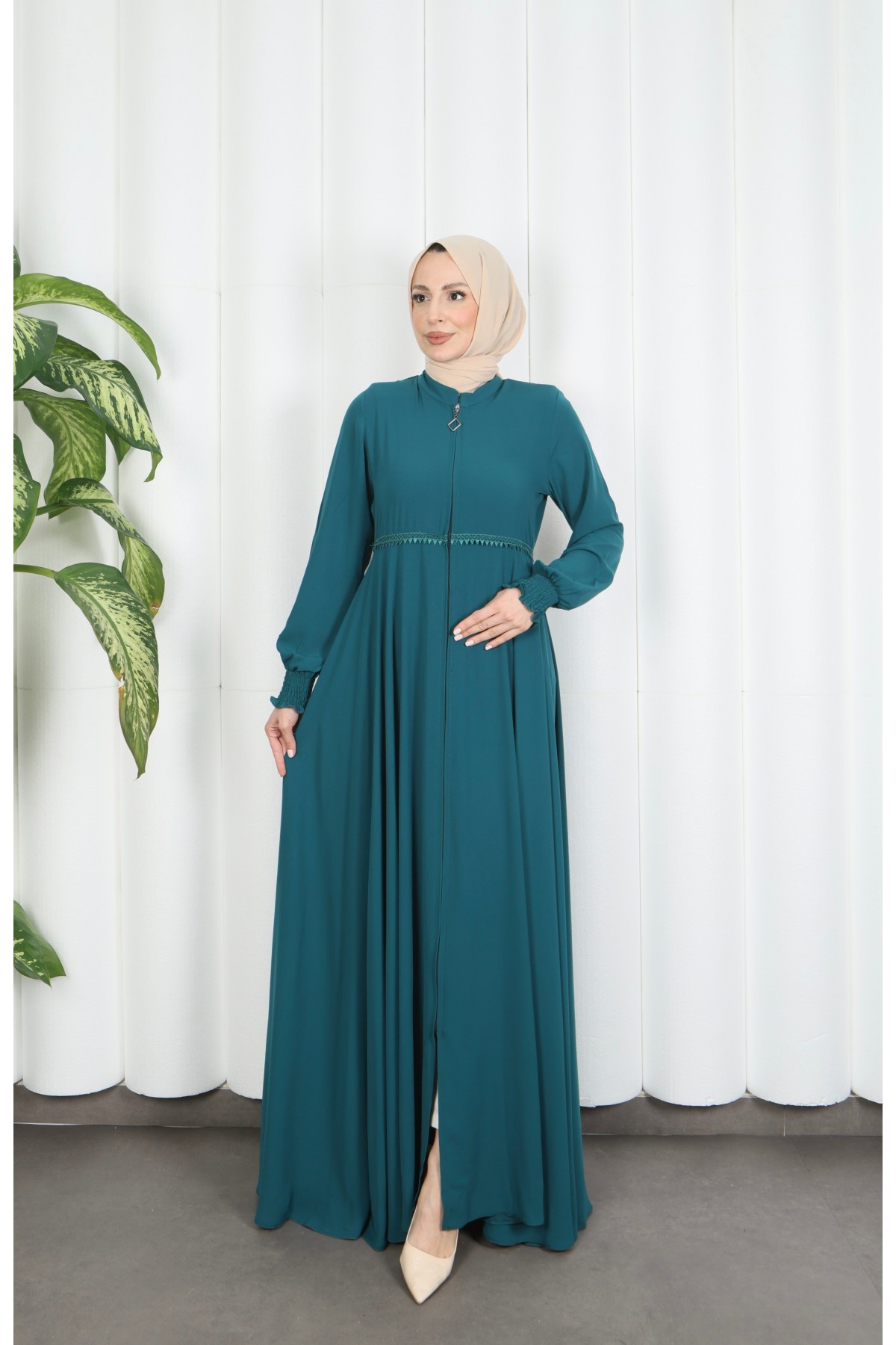 Beli Dantelli Mevlana Ferace Mint Yeşili HNT7011