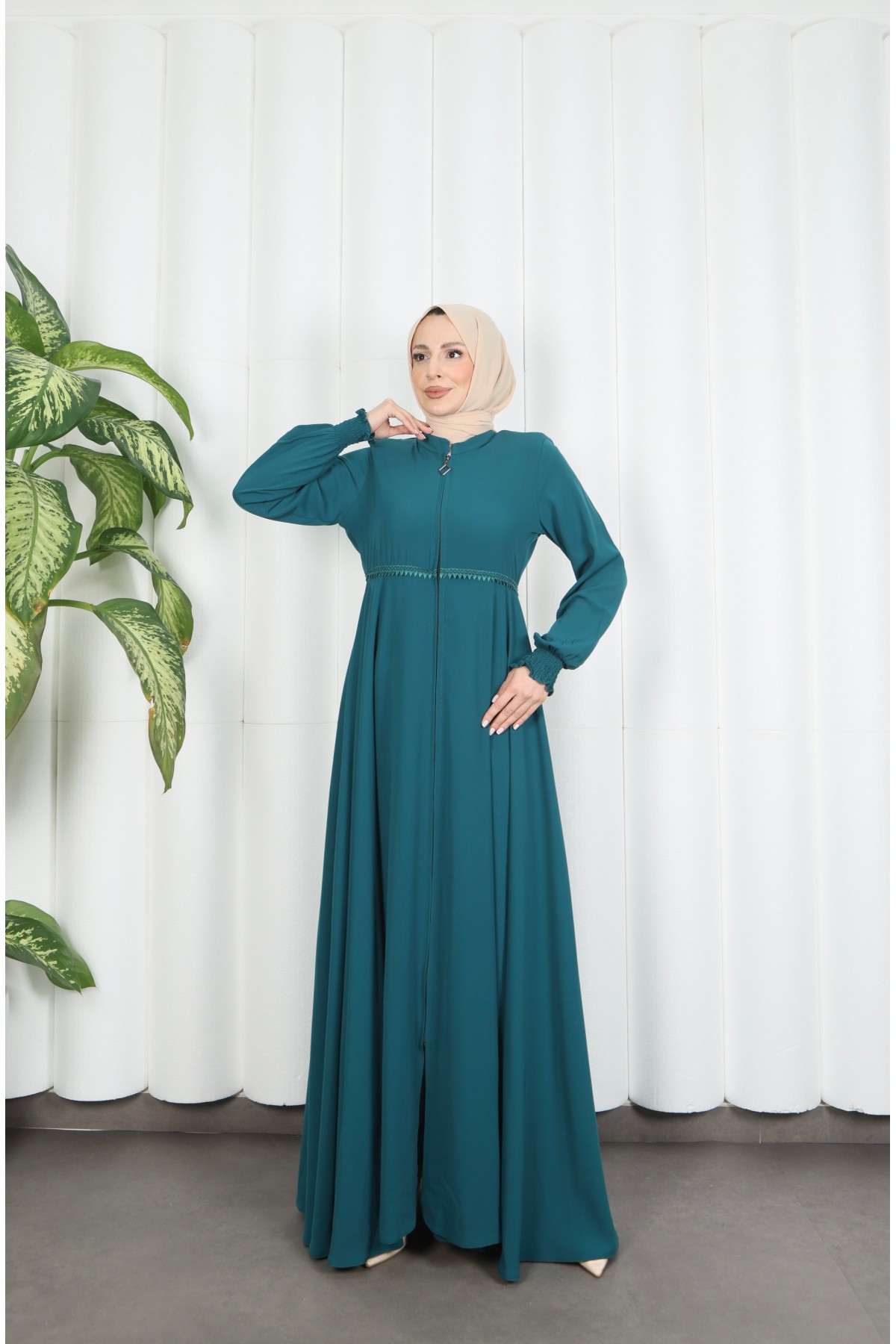 Beli Dantelli Mevlana Ferace Mint Yeşili HNT7011