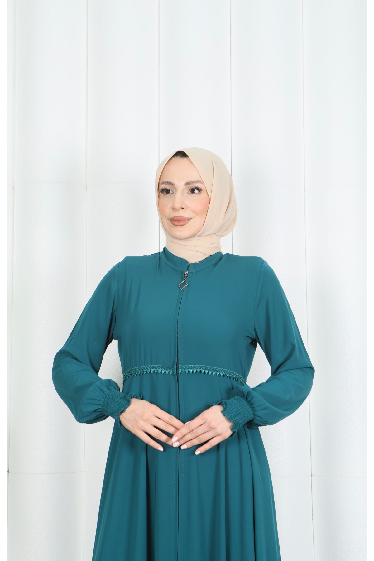 Beli Dantelli Mevlana Ferace Mint Yeşili HNT7011