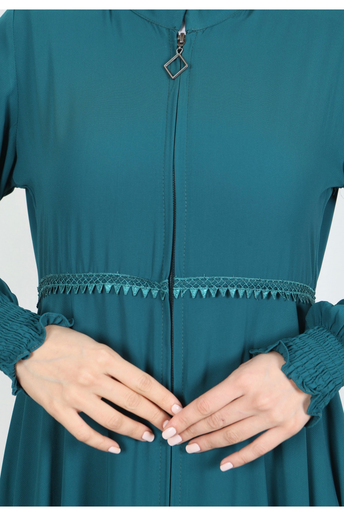 Beli Dantelli Mevlana Ferace Mint Yeşili HNT7011
