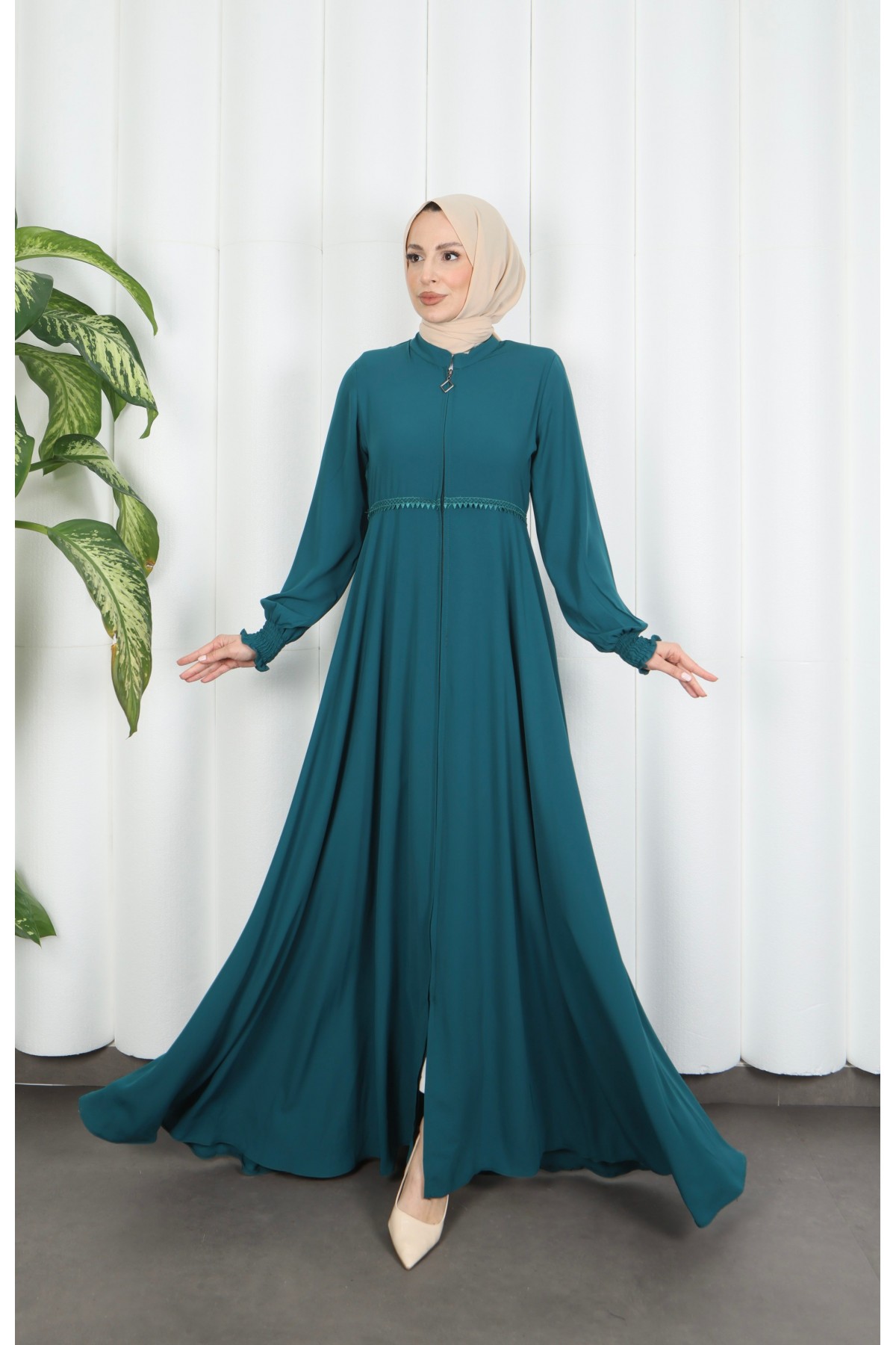 Beli Dantelli Mevlana Ferace Mint Yeşili HNT7011