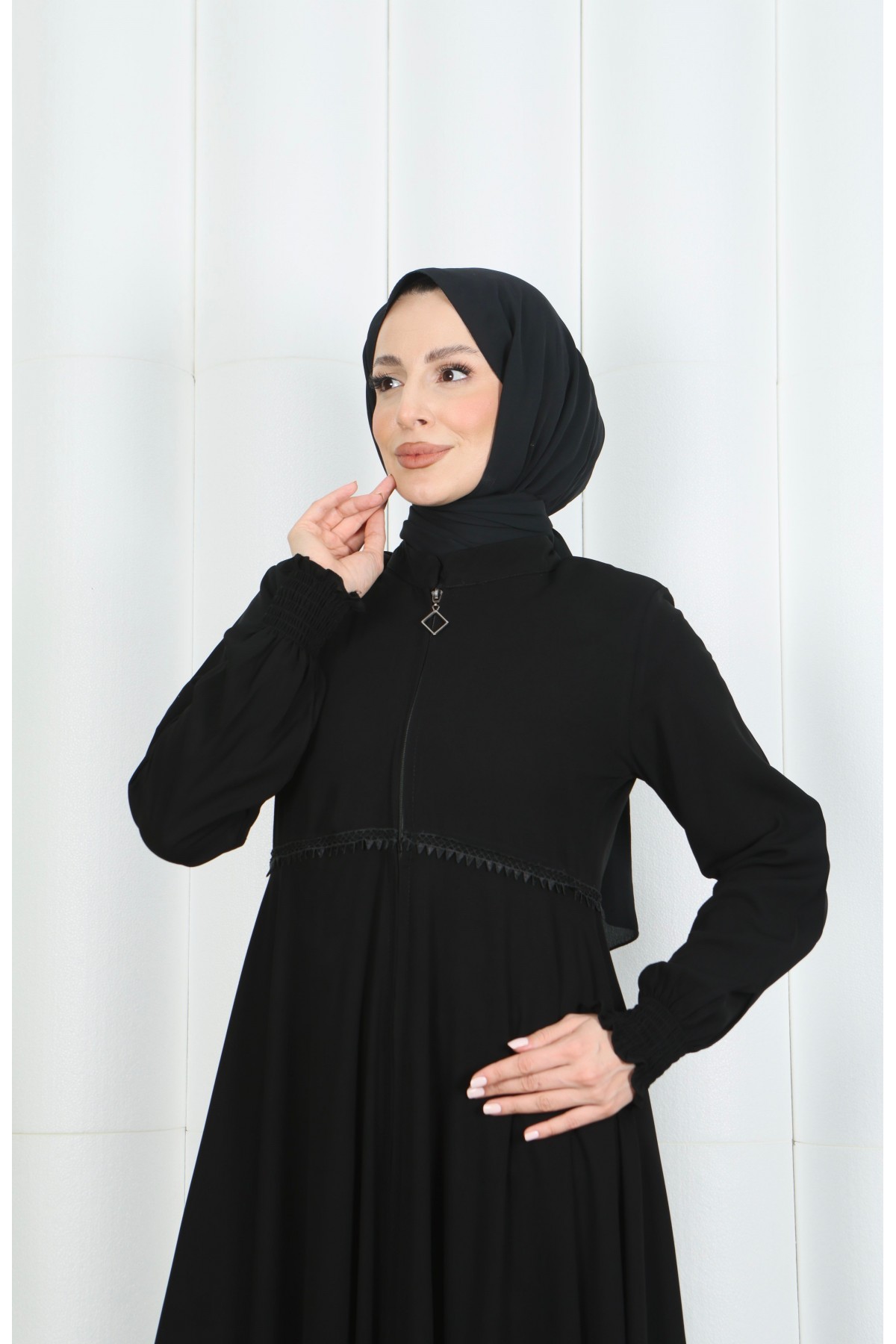 Beli Dantelli Mevlana Ferace Siyah HNT7011