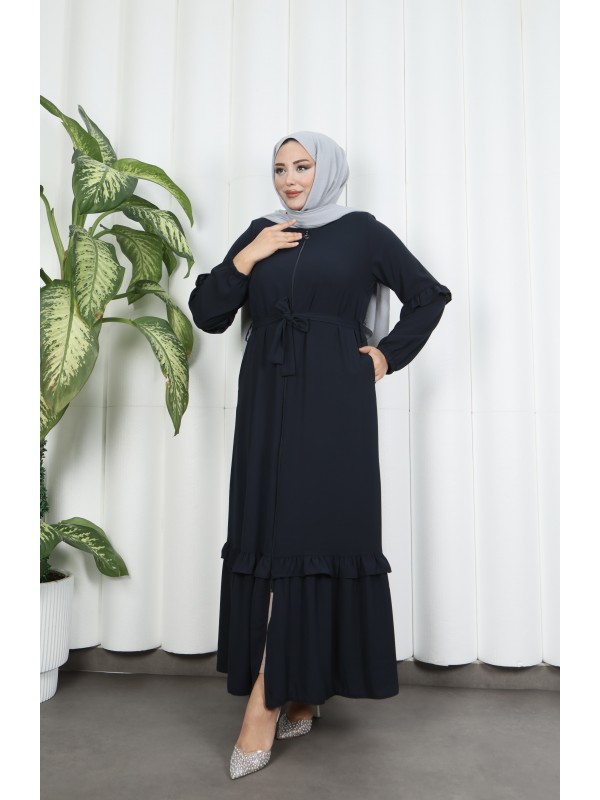 Eteği Ve Kolu  Fırfırlı Ferace Lacivert HNT7129