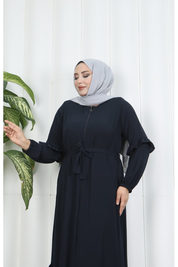 Eteği Ve Kolu  Fırfırlı Ferace Lacivert HNT7129