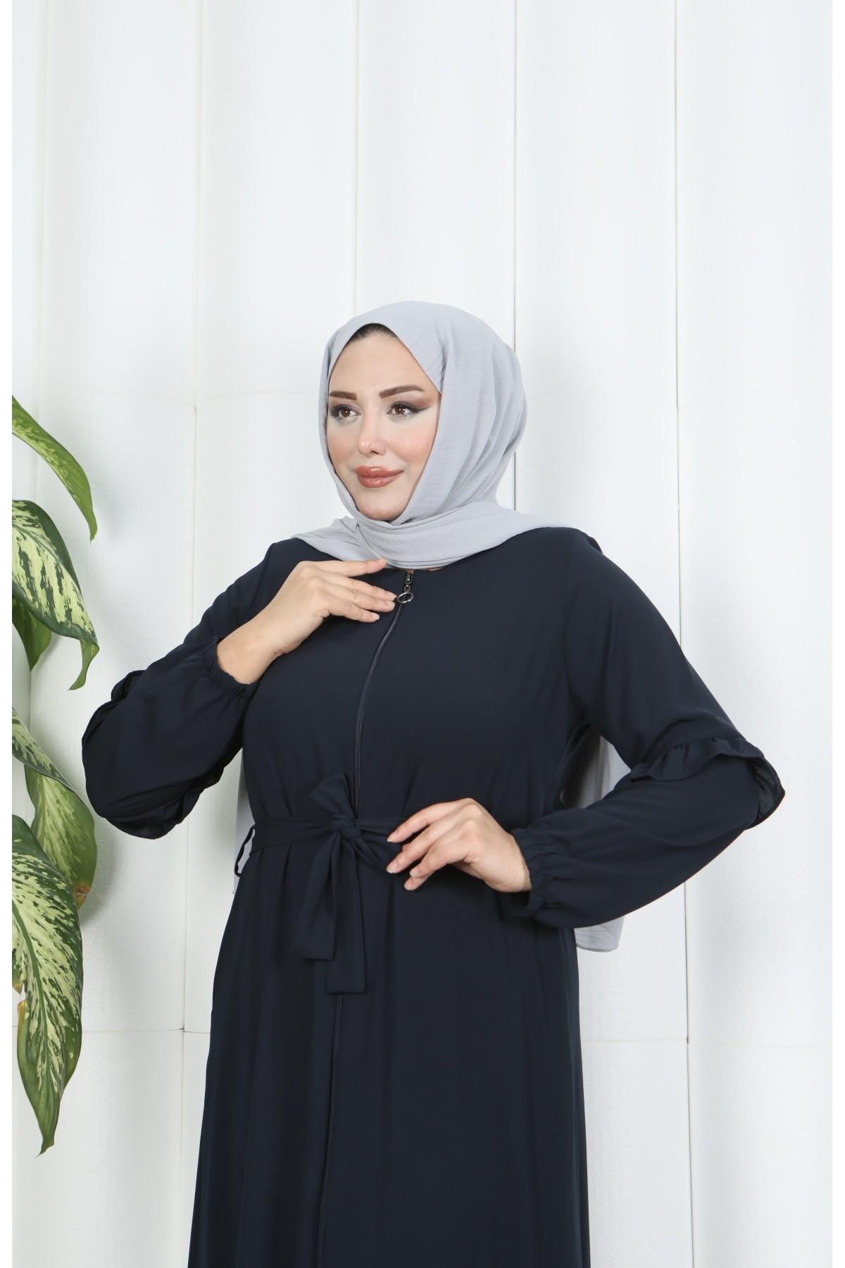 Eteği Ve Kolu  Fırfırlı Ferace Lacivert HNT7129
