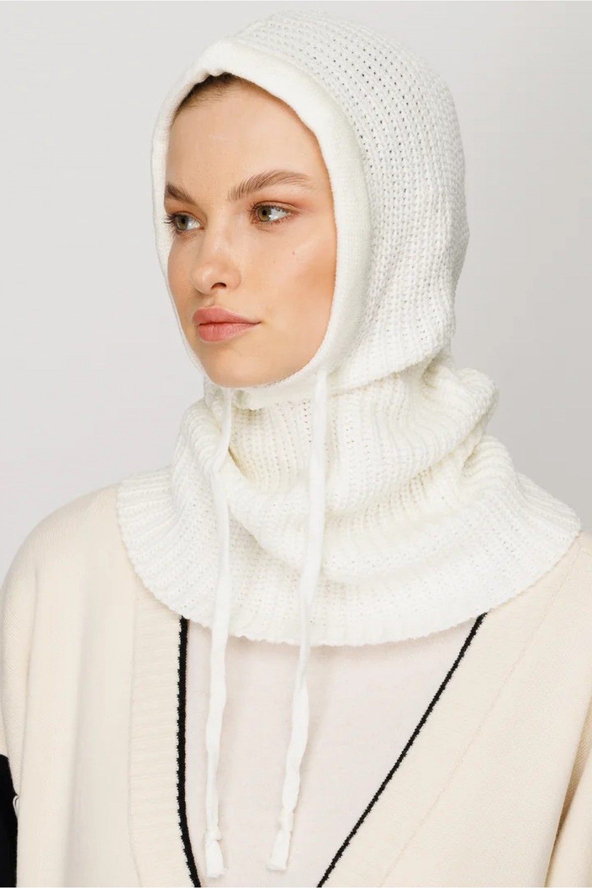 Balaclava Triko Başlık - Ekru