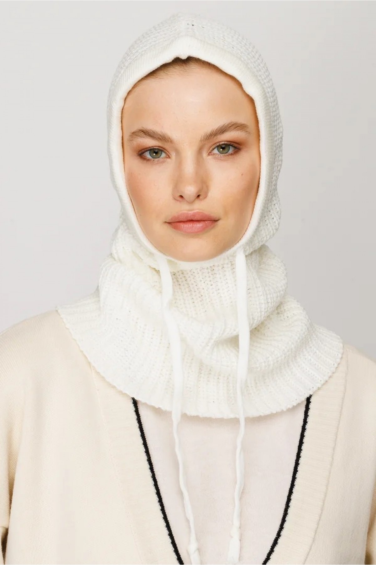 Balaclava Triko Başlık - Ekru