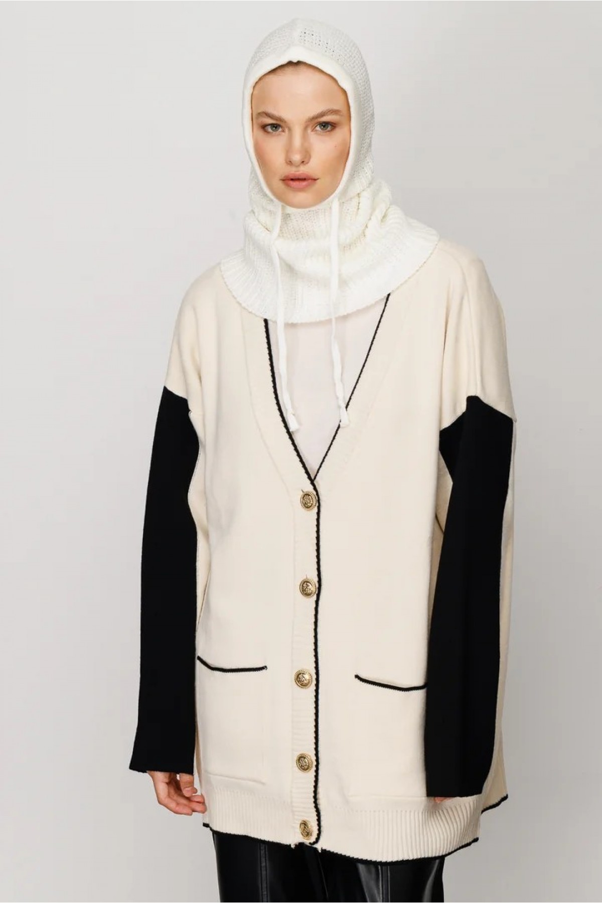 Balaclava Triko Başlık - Ekru