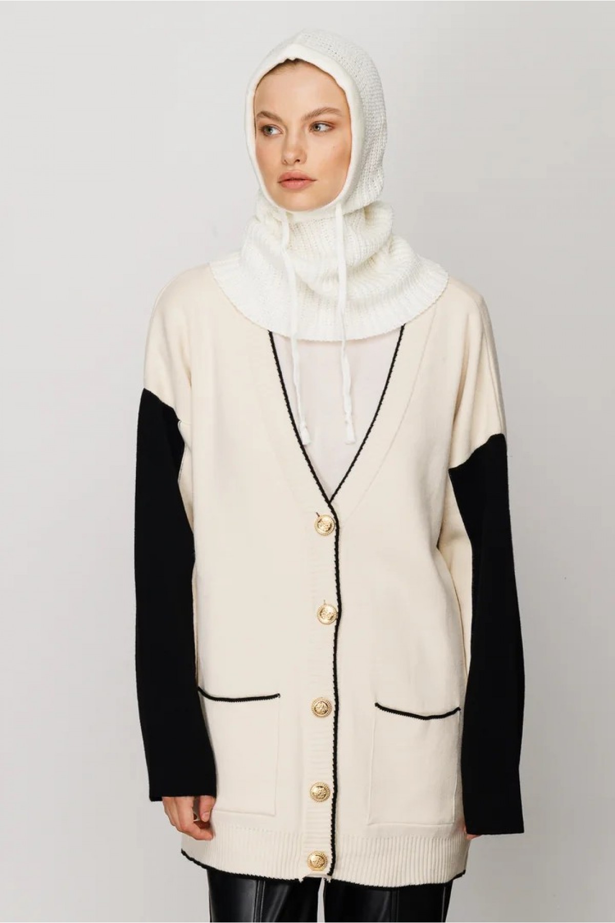 Balaclava Triko Başlık - Ekru