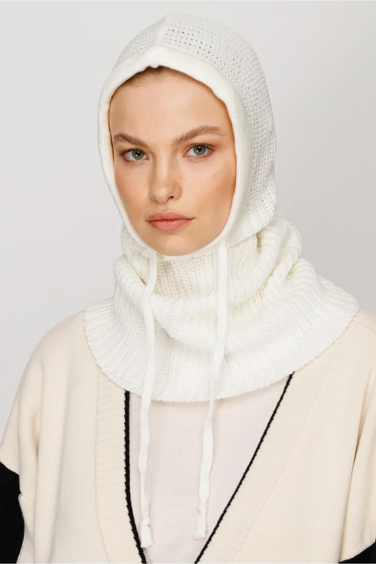 Balaclava Triko Başlık - Ekru