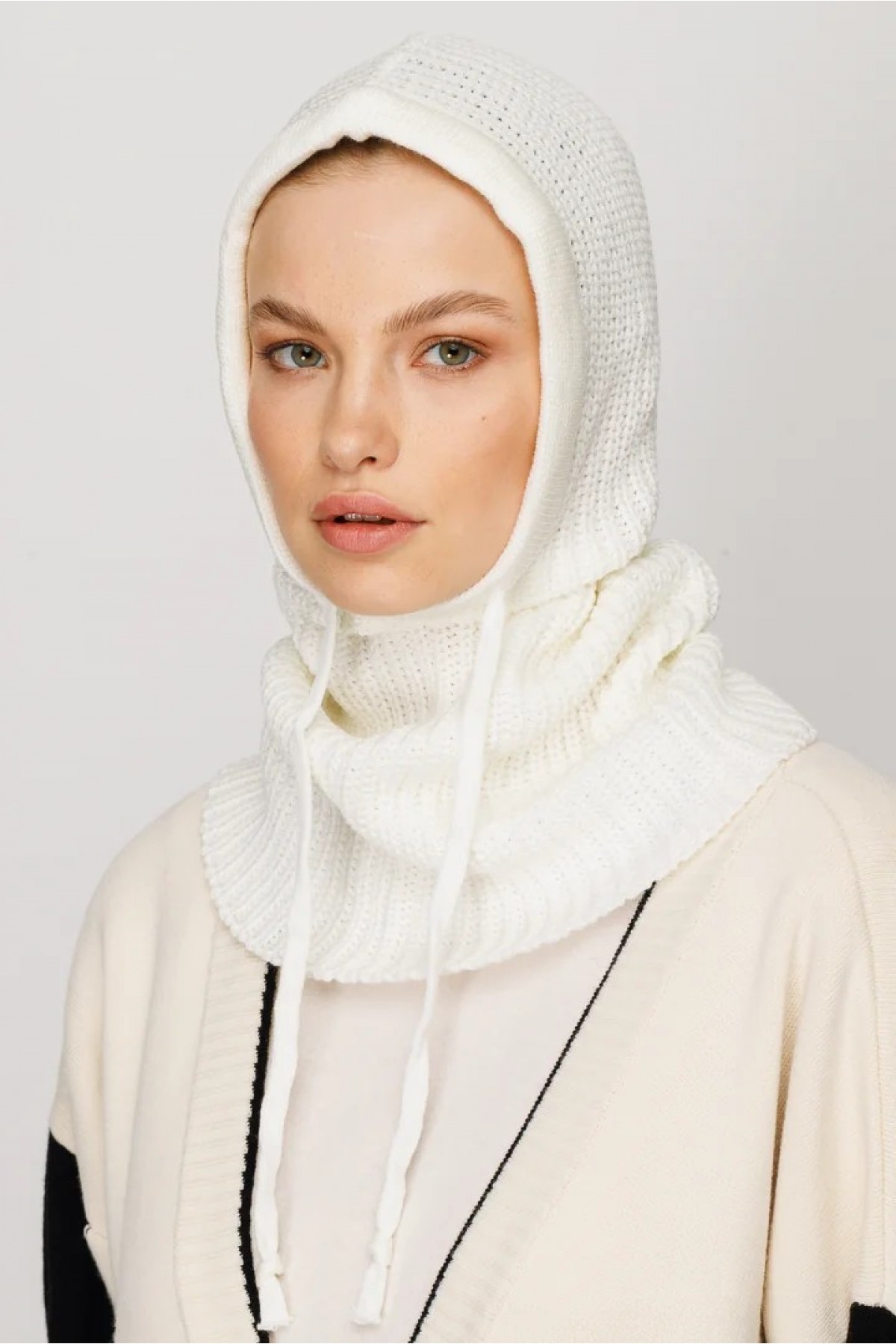 Balaclava Triko Başlık - Ekru