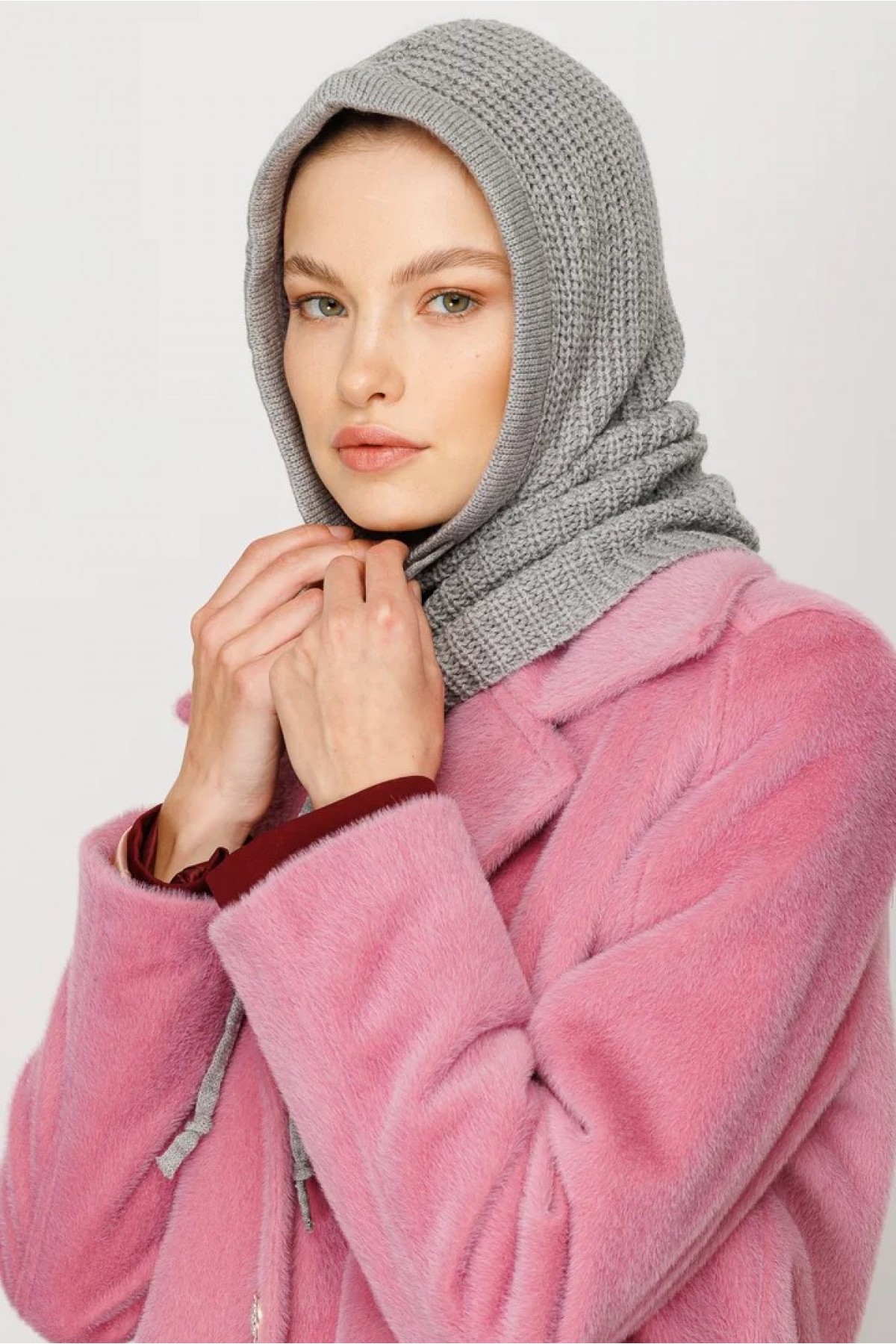 Balaclava Triko Başlık - Gri