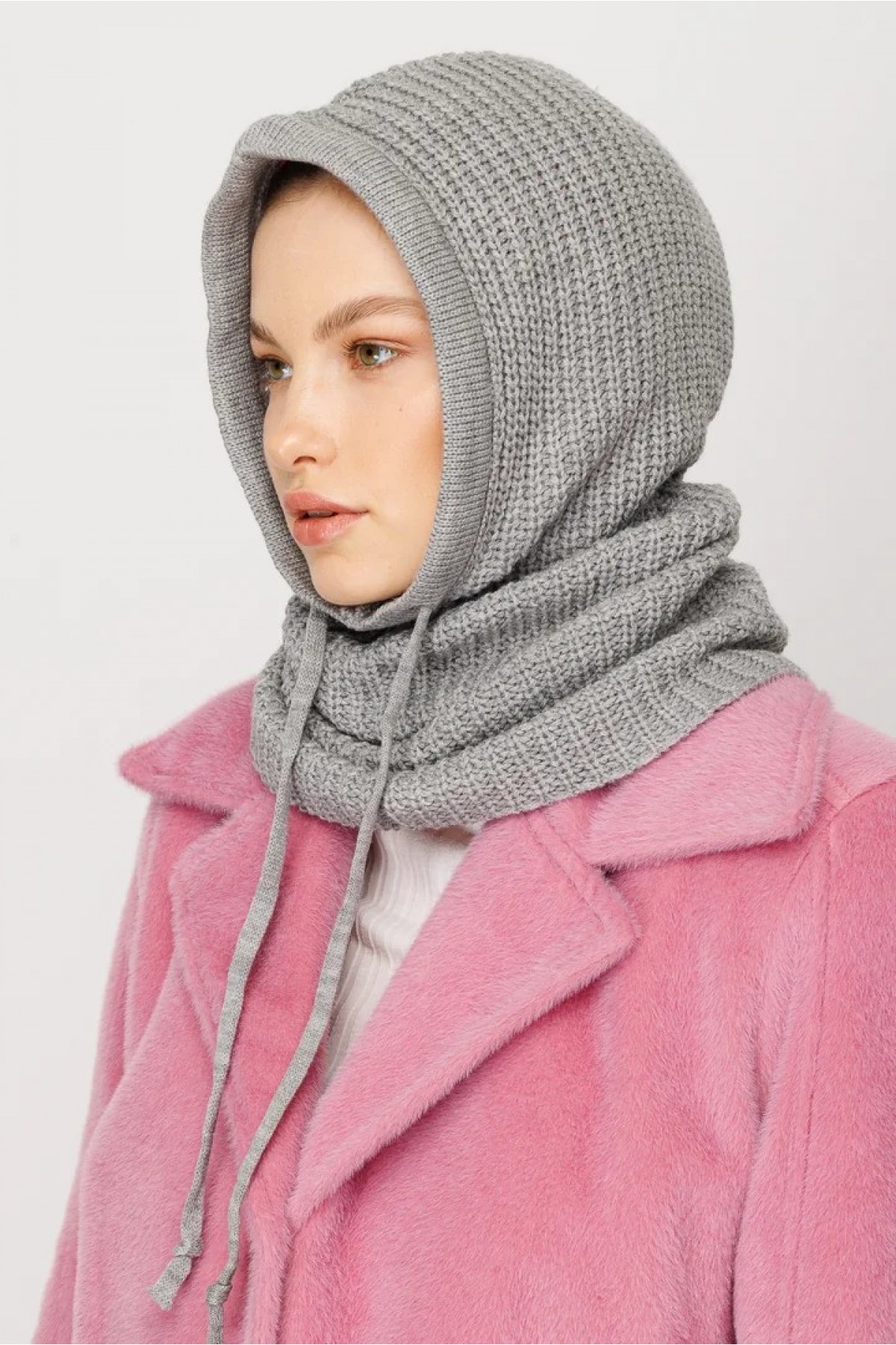 Balaclava Triko Başlık - Gri