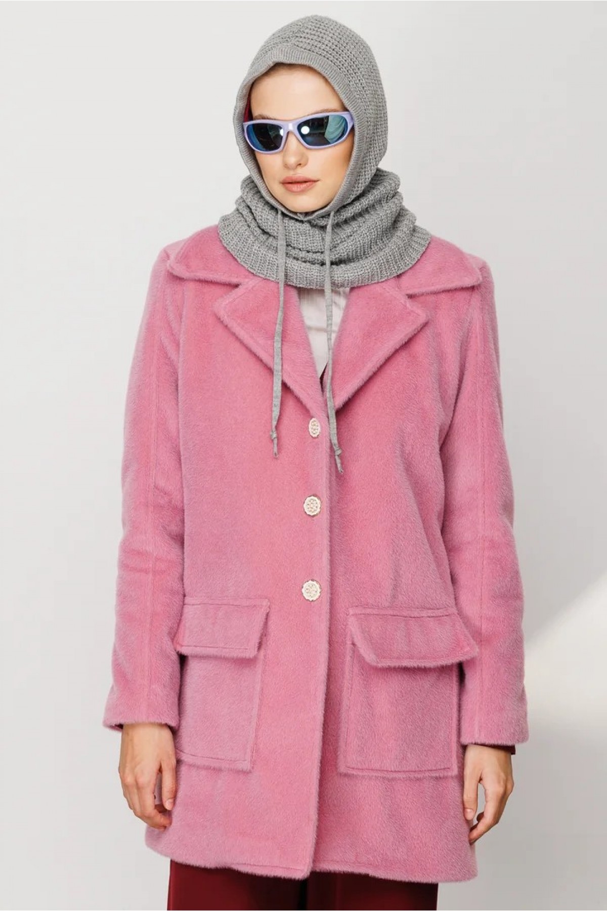 Balaclava Triko Başlık - Gri