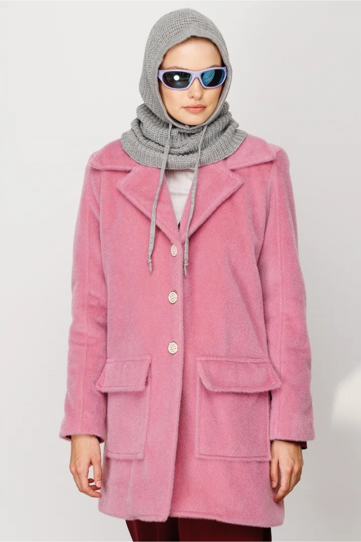 Balaclava Triko Başlık - Gri