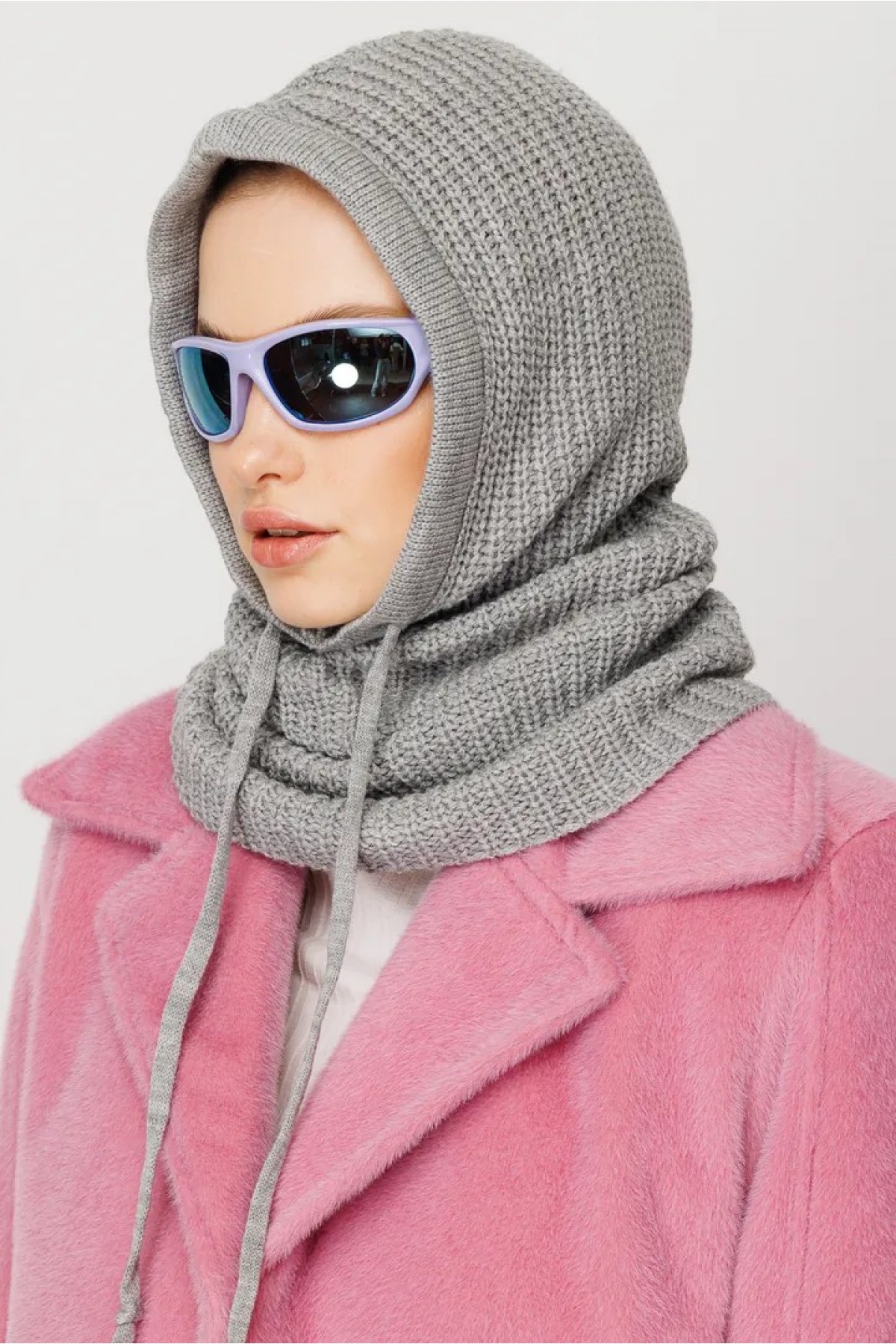 Balaclava Triko Başlık - Gri