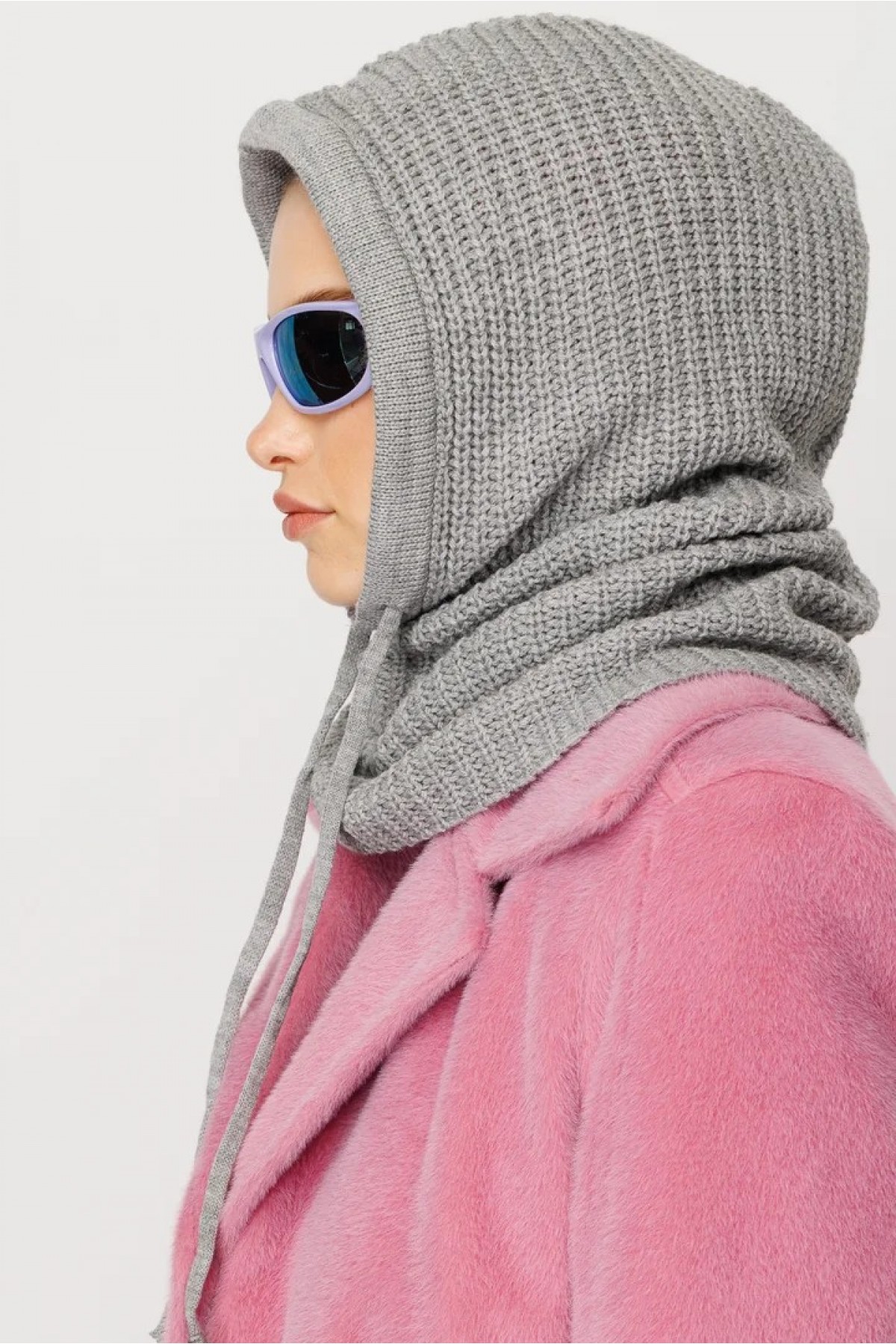 Balaclava Triko Başlık - Gri