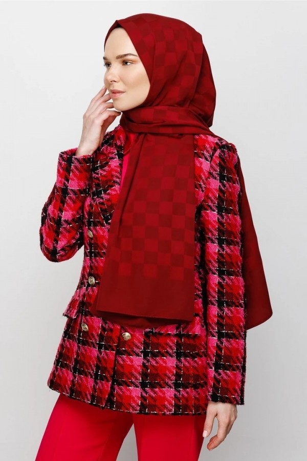 Checkerboard Pattern Silky Jacquard Shawl 