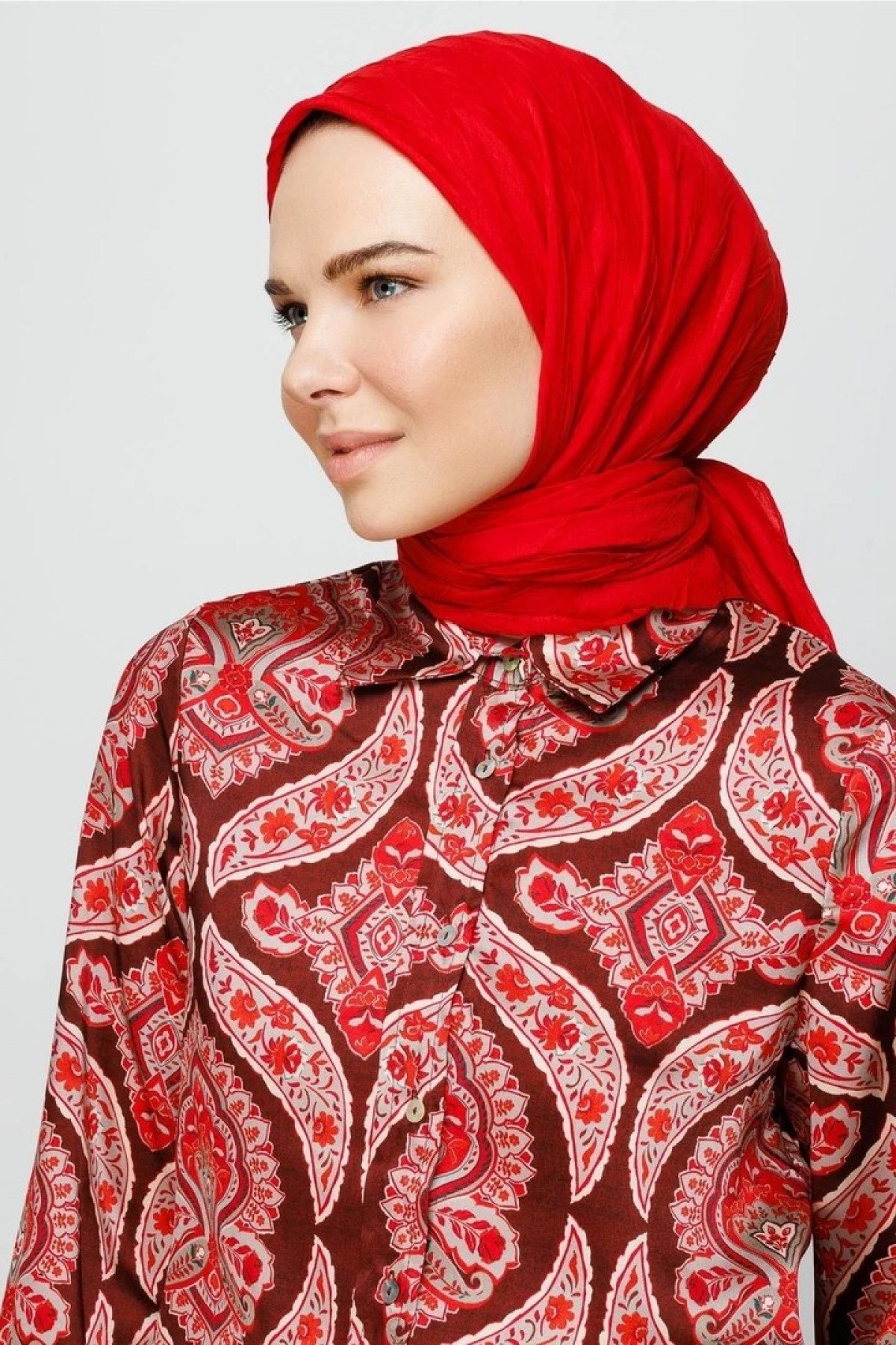 Piliseli Bambu Eşarp - Kırmızı