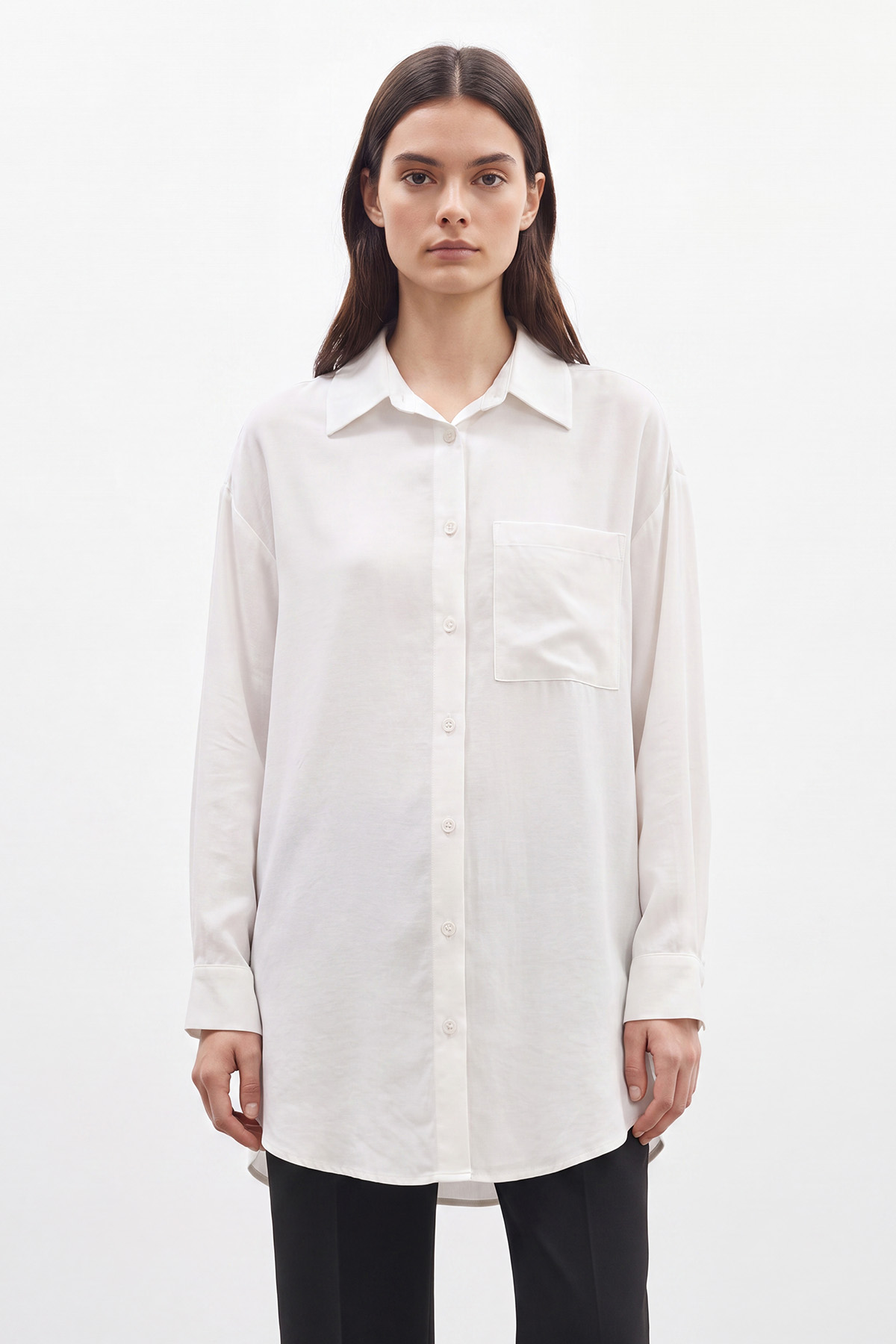 Women's Basic Shirt Tunic with Pocket Detail 