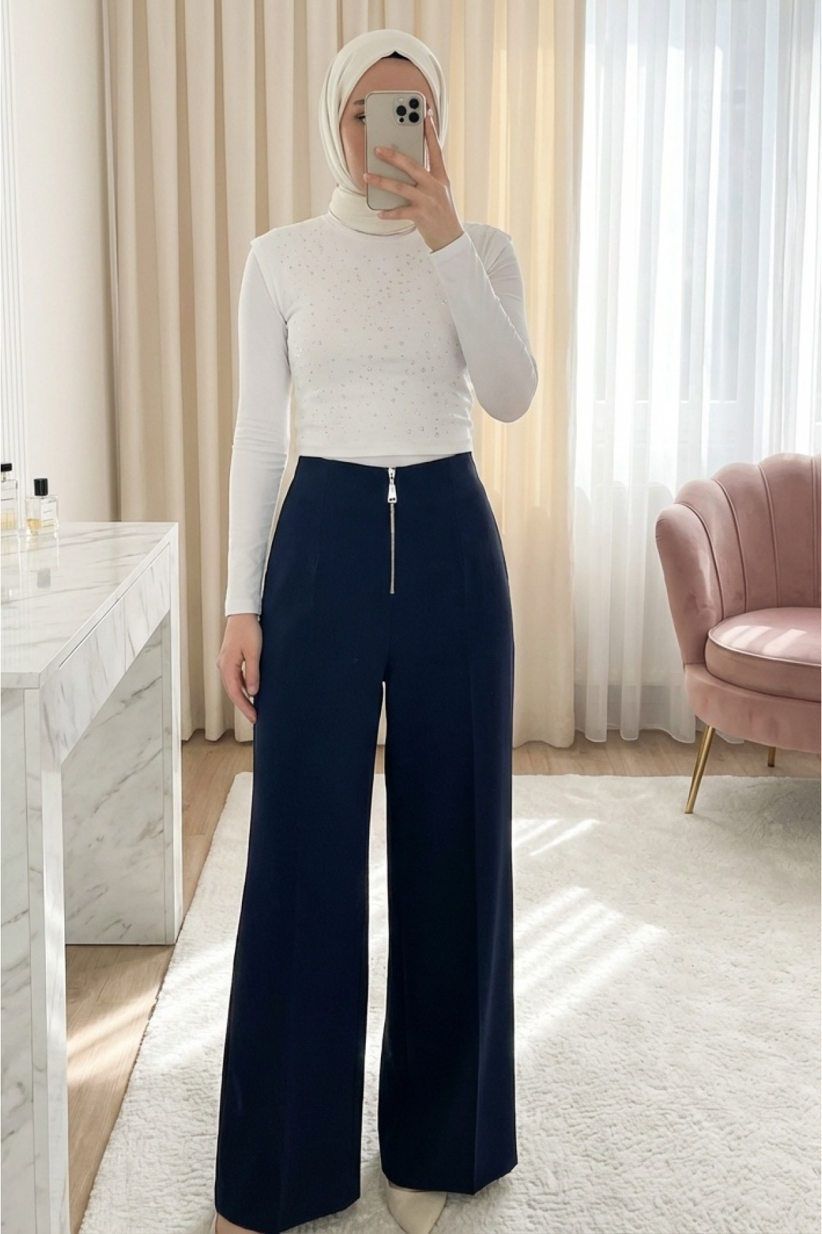 Women's Zipper Detail Darted Trousers