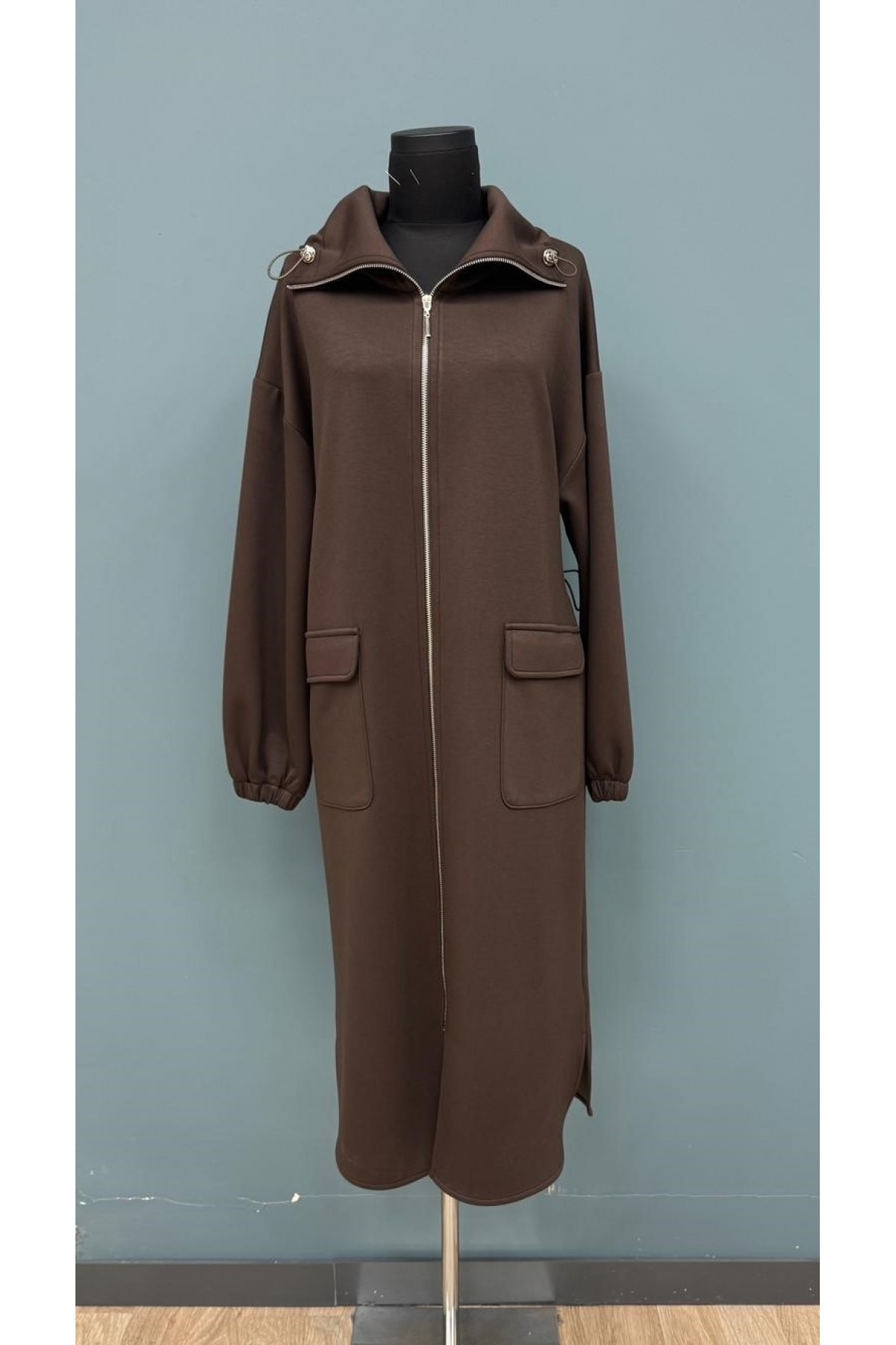 Women's Basic Coat with Collar and Back Waist Tunnel 