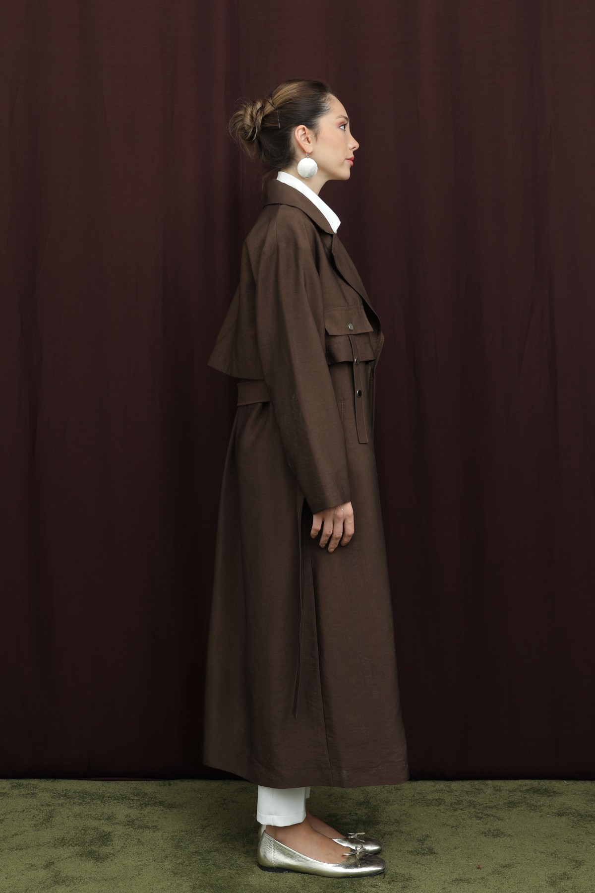 Kadın Cep Kapağı Detaylı Kuşaklı Trençkot - 15228TRC