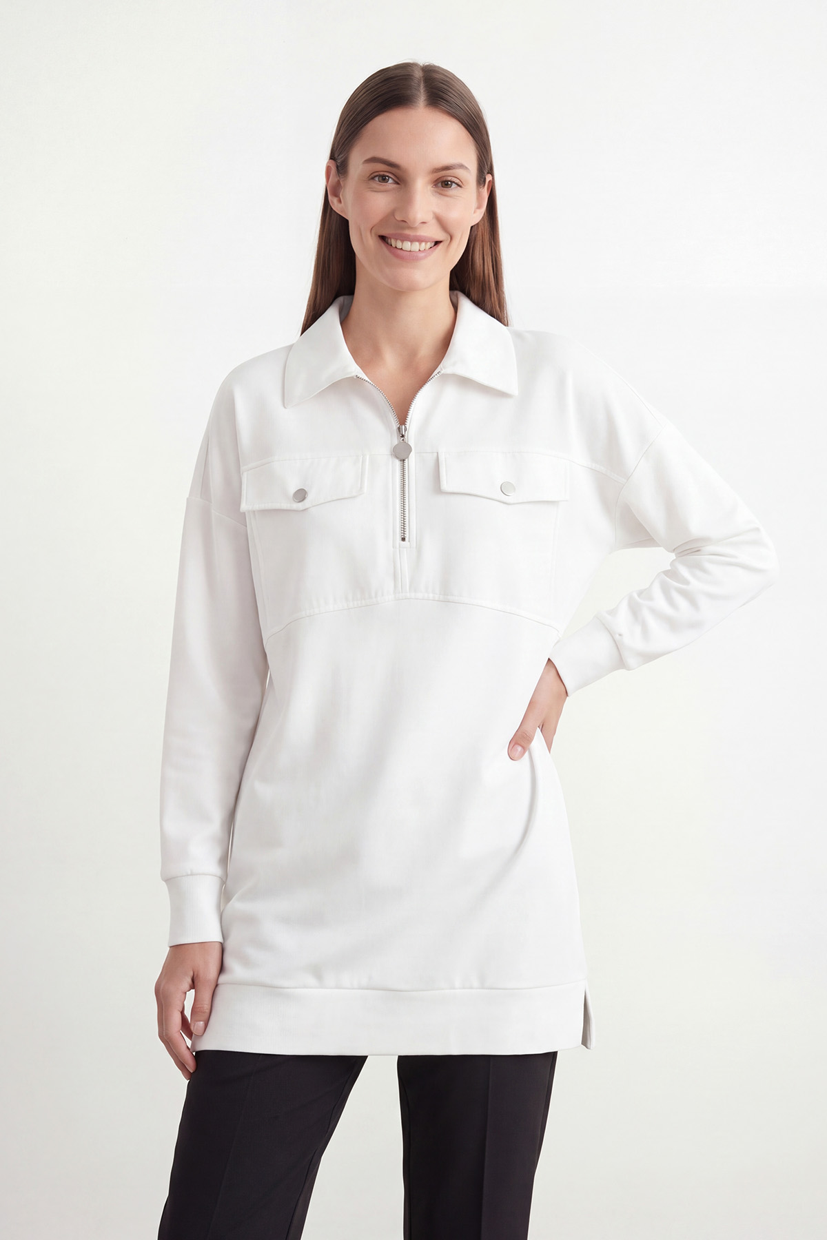 Women's Tunic with Zipper Detail and Double Pockets – 10783TUN