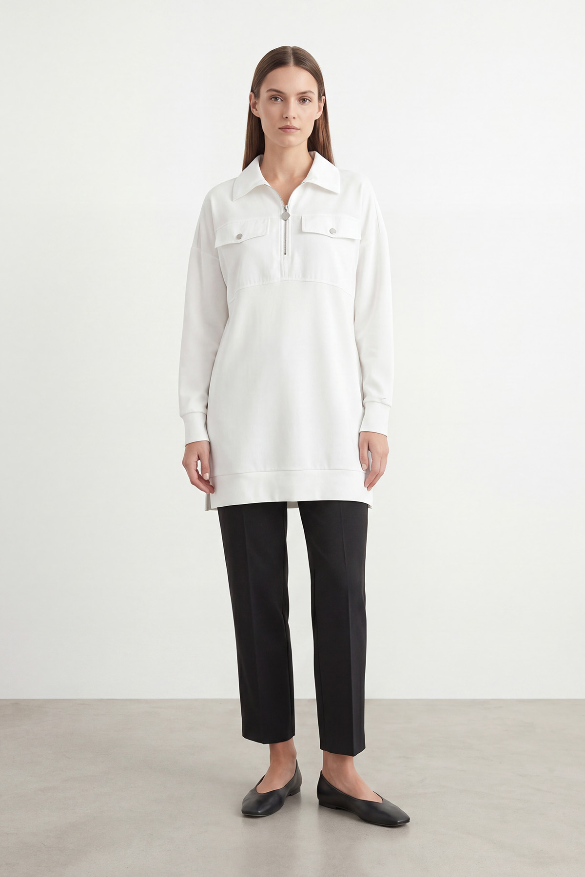Women's Tunic with Zipper Detail and Double Pockets – 10783TUN