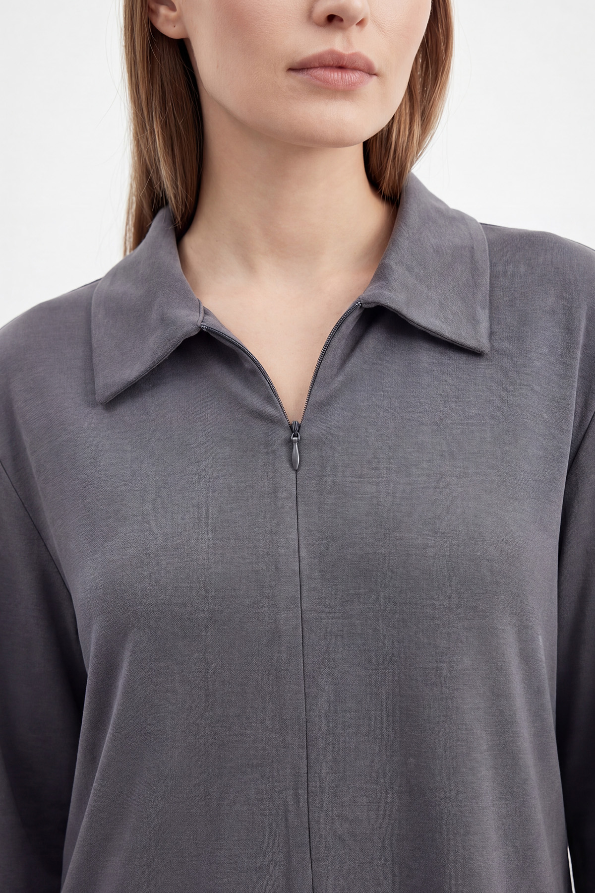 Kadın Gömlek Yaka Fermuarlı Rahat Kesim Tunik Pantolon Takım – 14445TKS