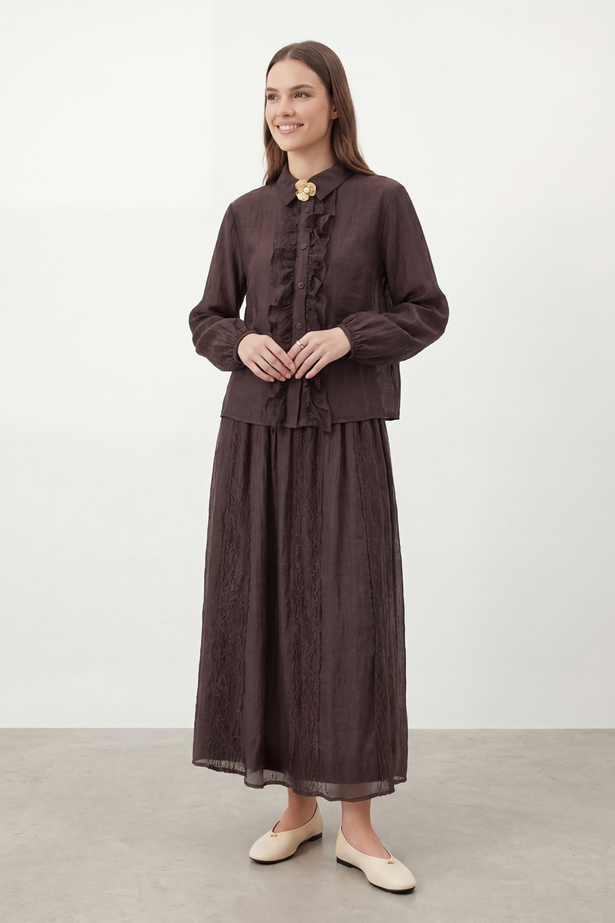 Kadın Dantel Tül Detaylı Etekli Takım – 14467TKS