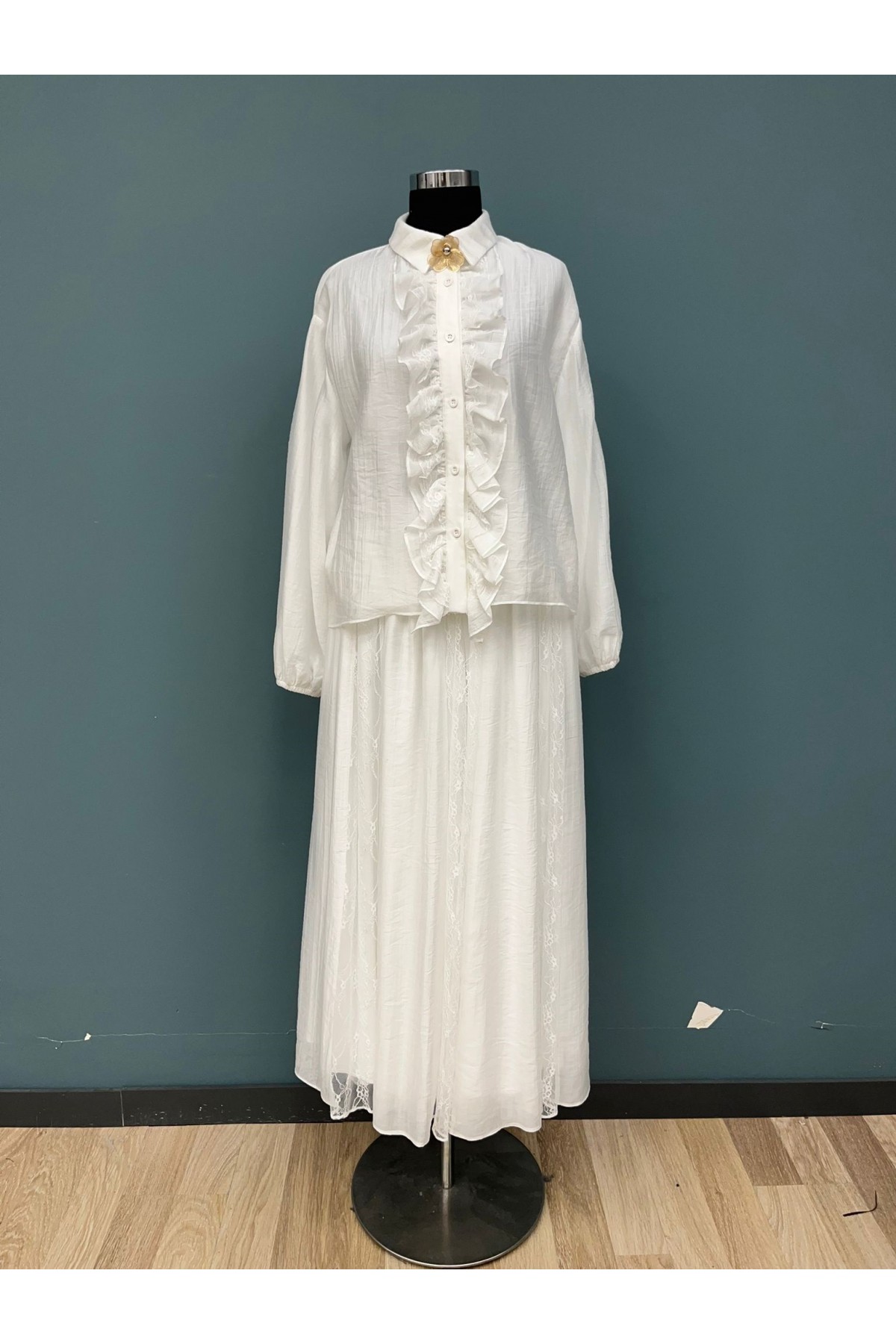 Kadın Dantel Tül Detaylı Etekli Takım – 14467TKS